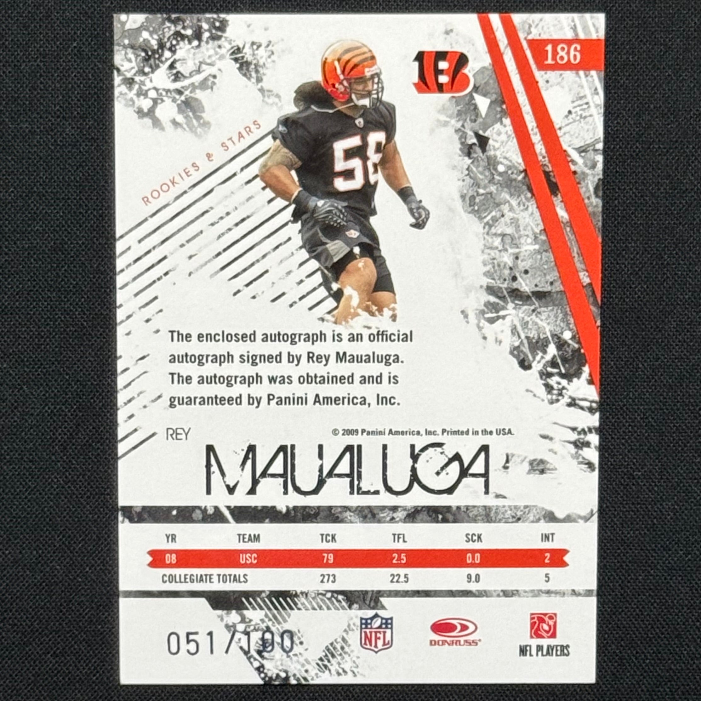 Rey Maualuga 2009 Rookies & Stars Auto Autograph #186 RC #/100