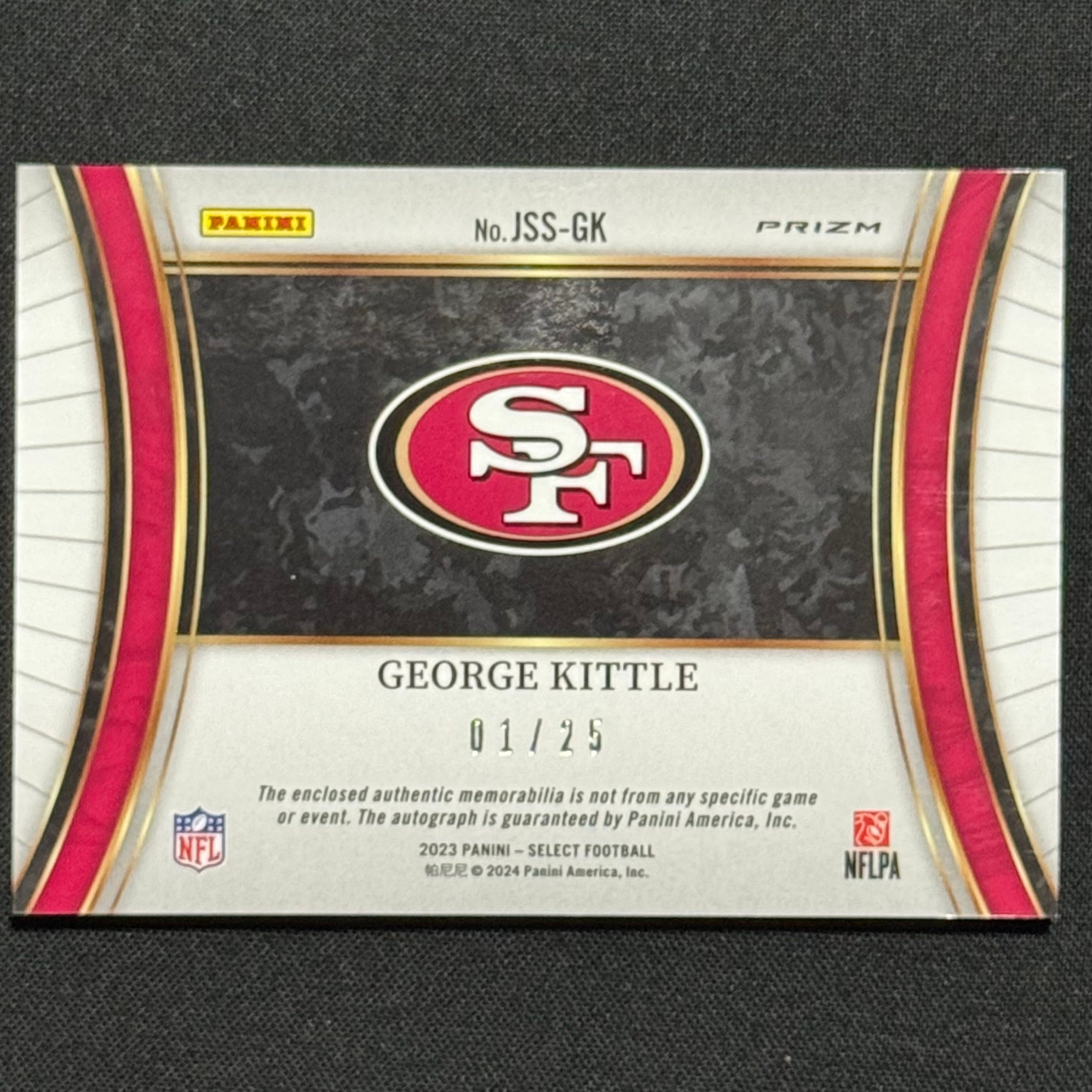 George Kittle 2023 Panini Select Prizm #JSS-GK Patch Auto #01/25