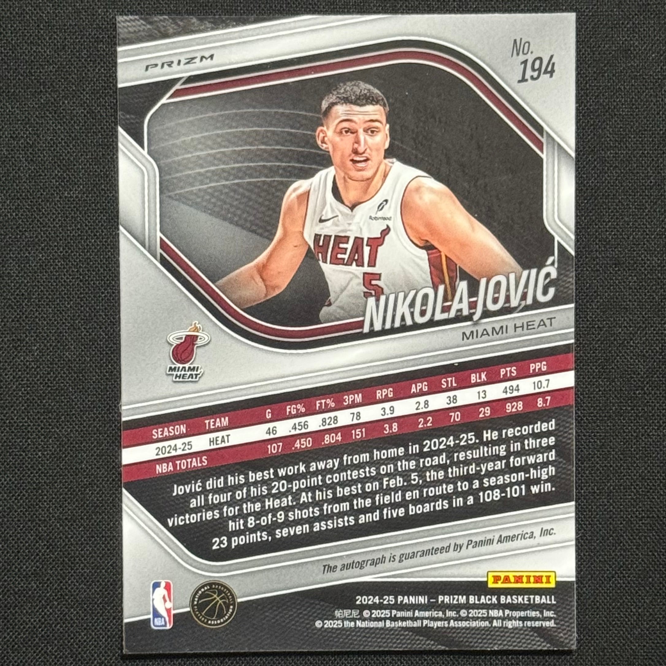 Nikola Jovic 2024-25 Prizm Black Silver Prizm #194 Auto