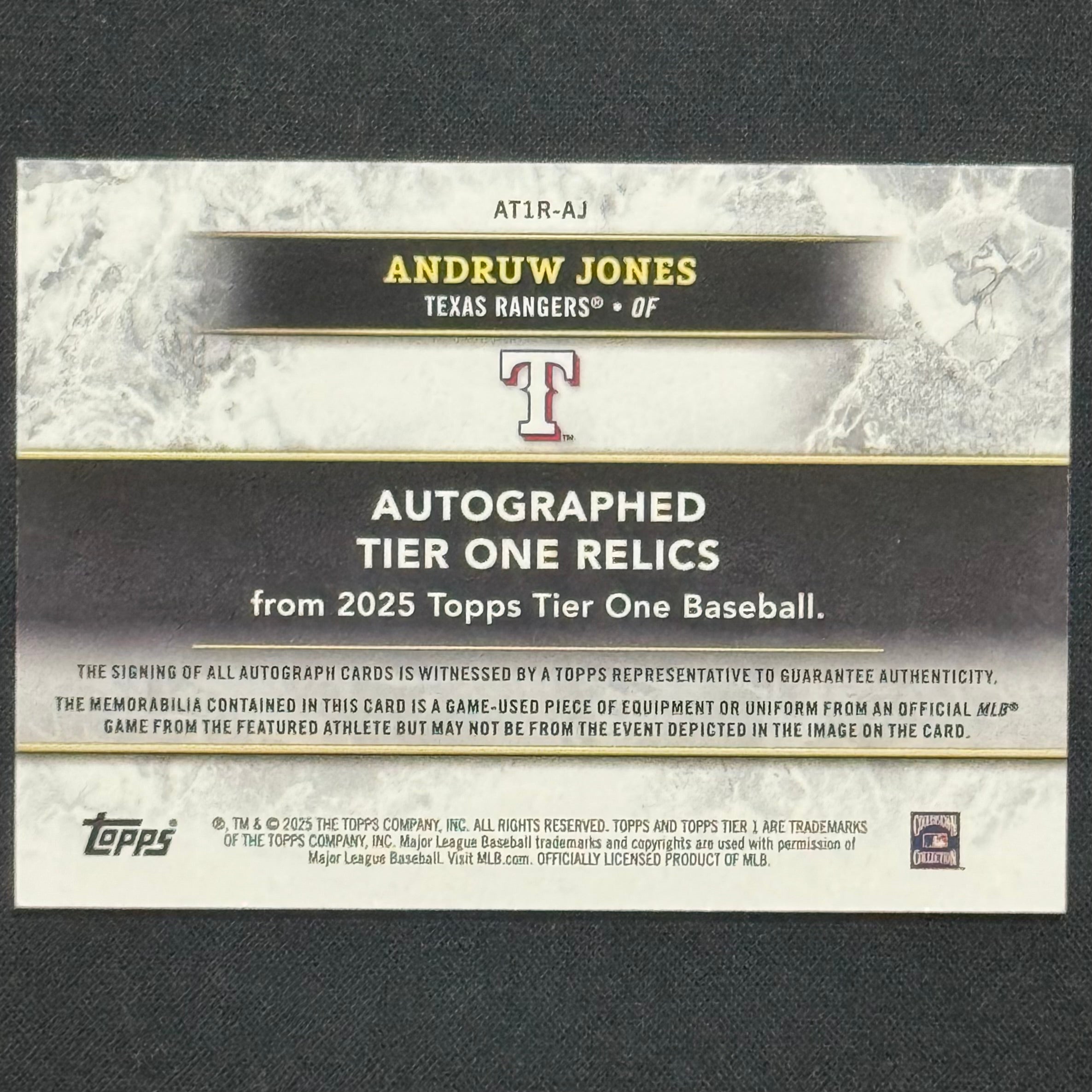 Andruw Jones 2025 Topps Autographed Tier One Relics #AT1R-AJ Patch Auto #/149