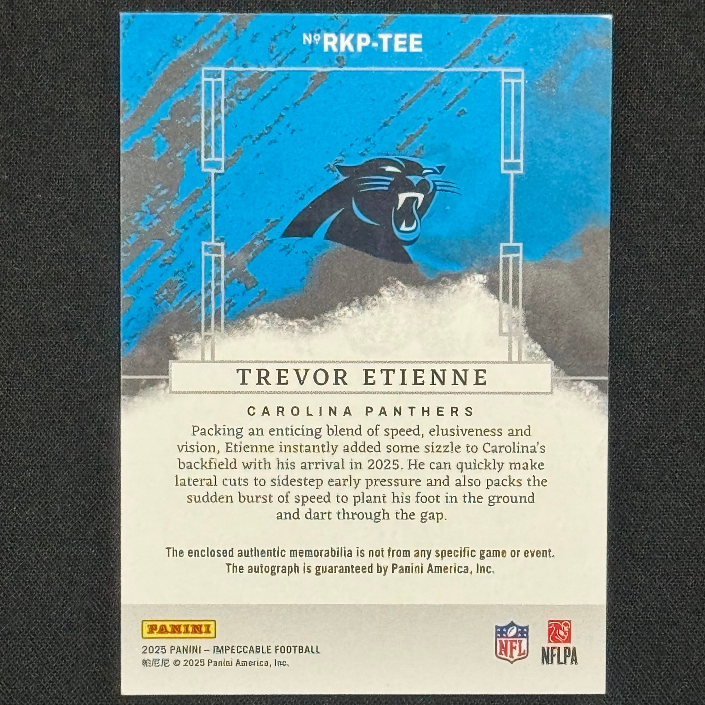 Trevor Etienne 2025 Panini Impeccable #RKP-TEE RPA #/75