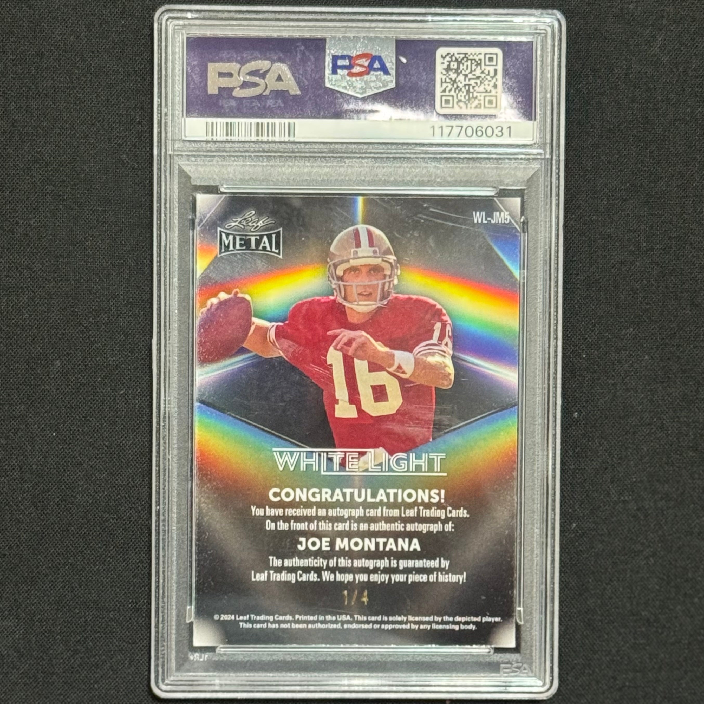 Joe Montana 2024 Leaf White Light Green #WL-JM5 Auto #1/4