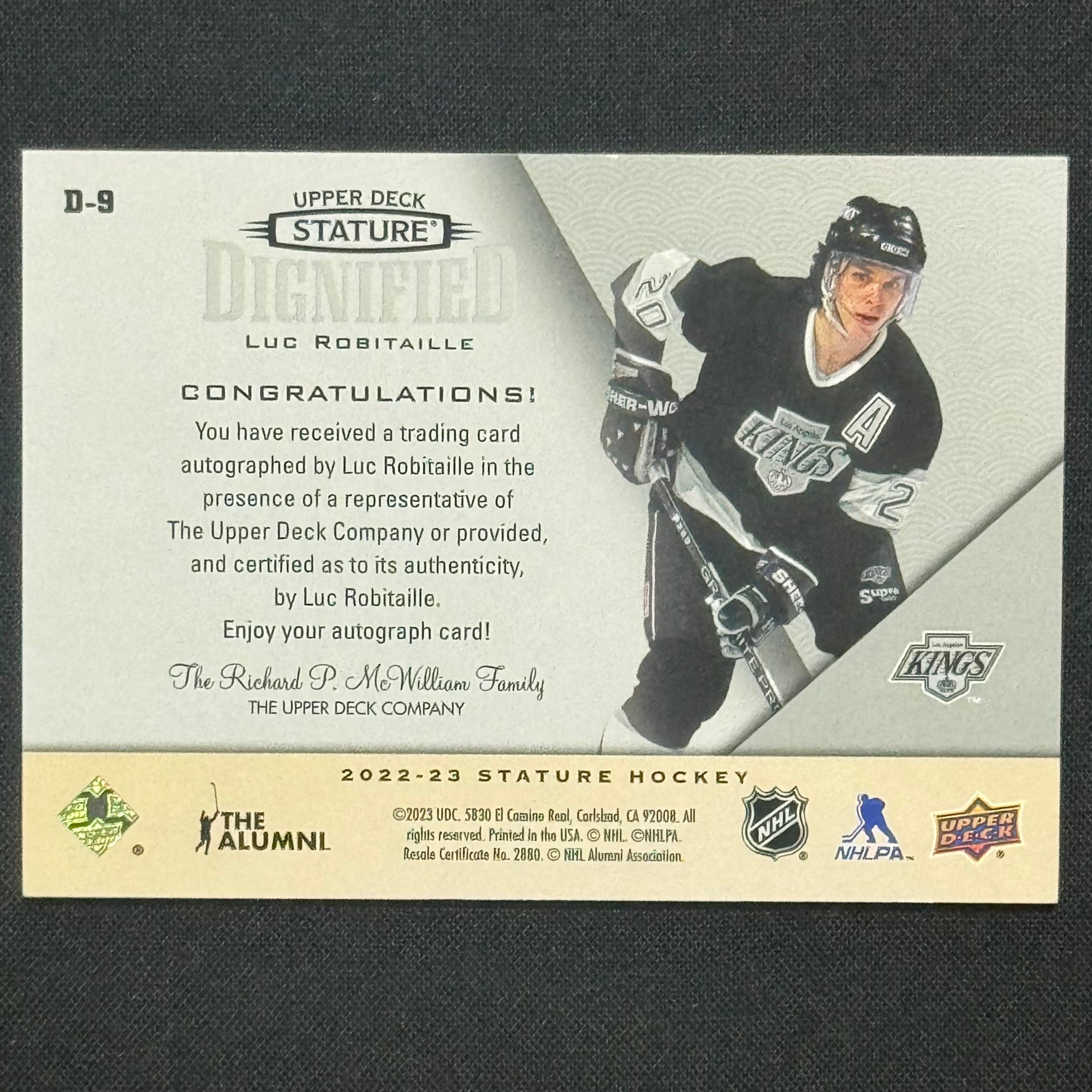 Luc Robitaille Upper Deck Stature Dignified #D-9 Auto