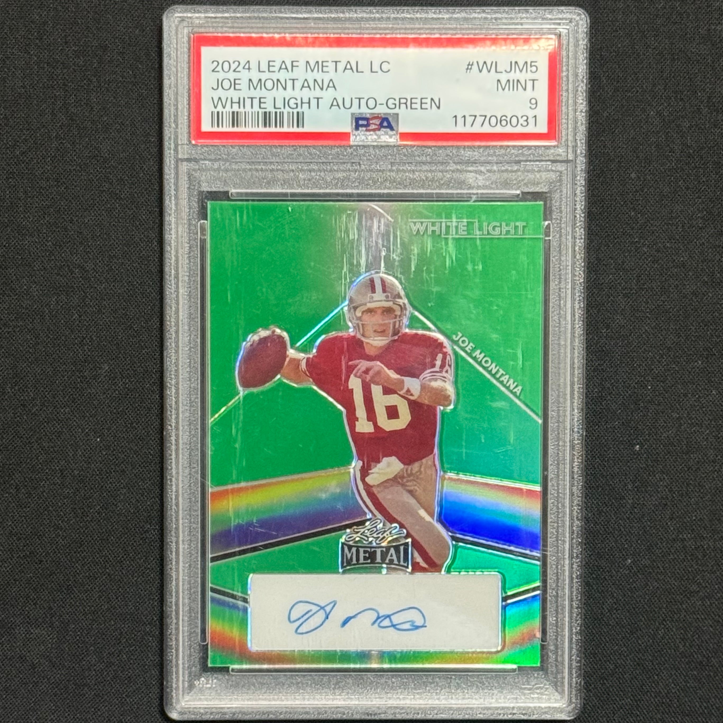 Joe Montana 2024 Leaf White Light Green #WL-JM5 Auto #1/4