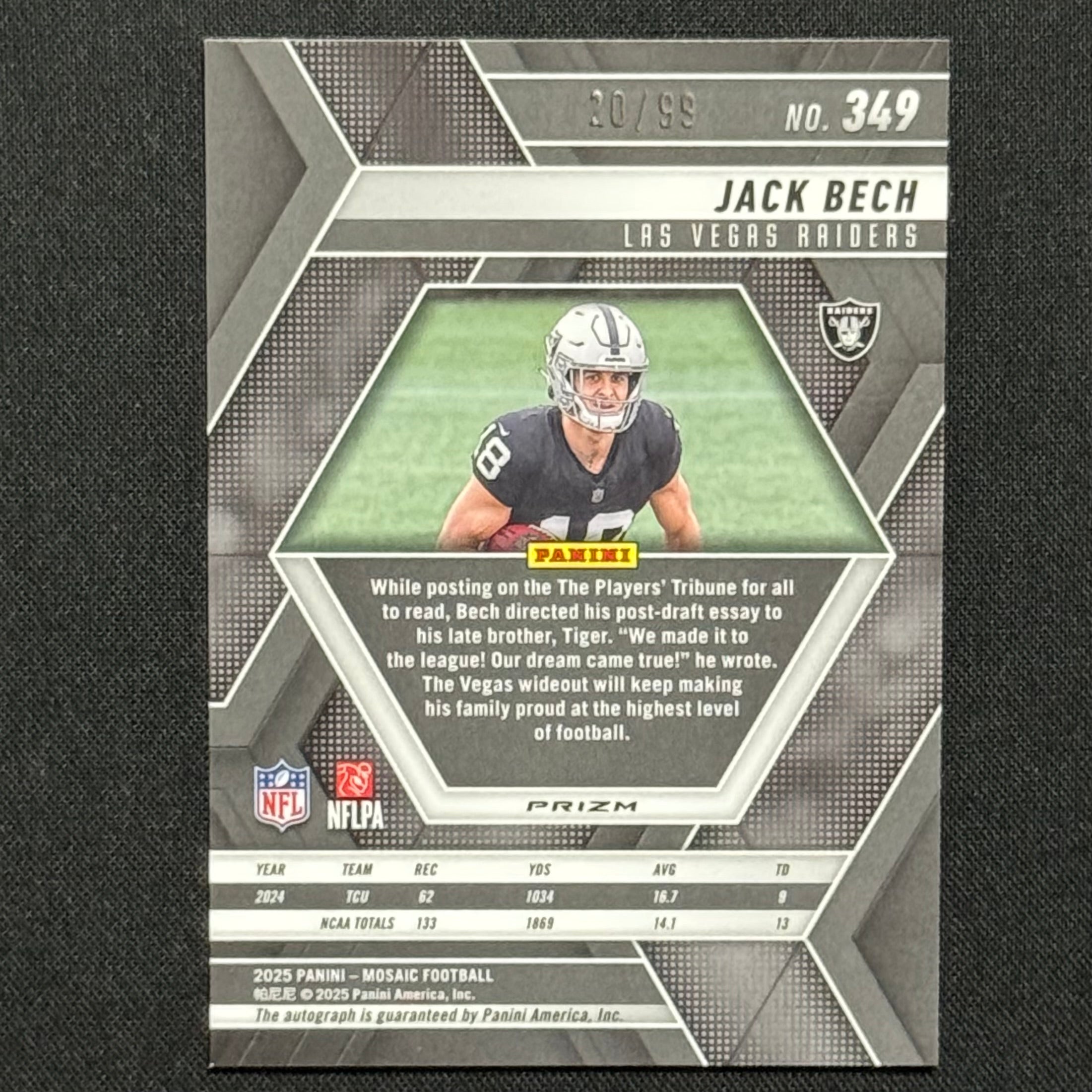 Jack Bech 2025 Panini Mosaic Blue #349 RC Auto #/99