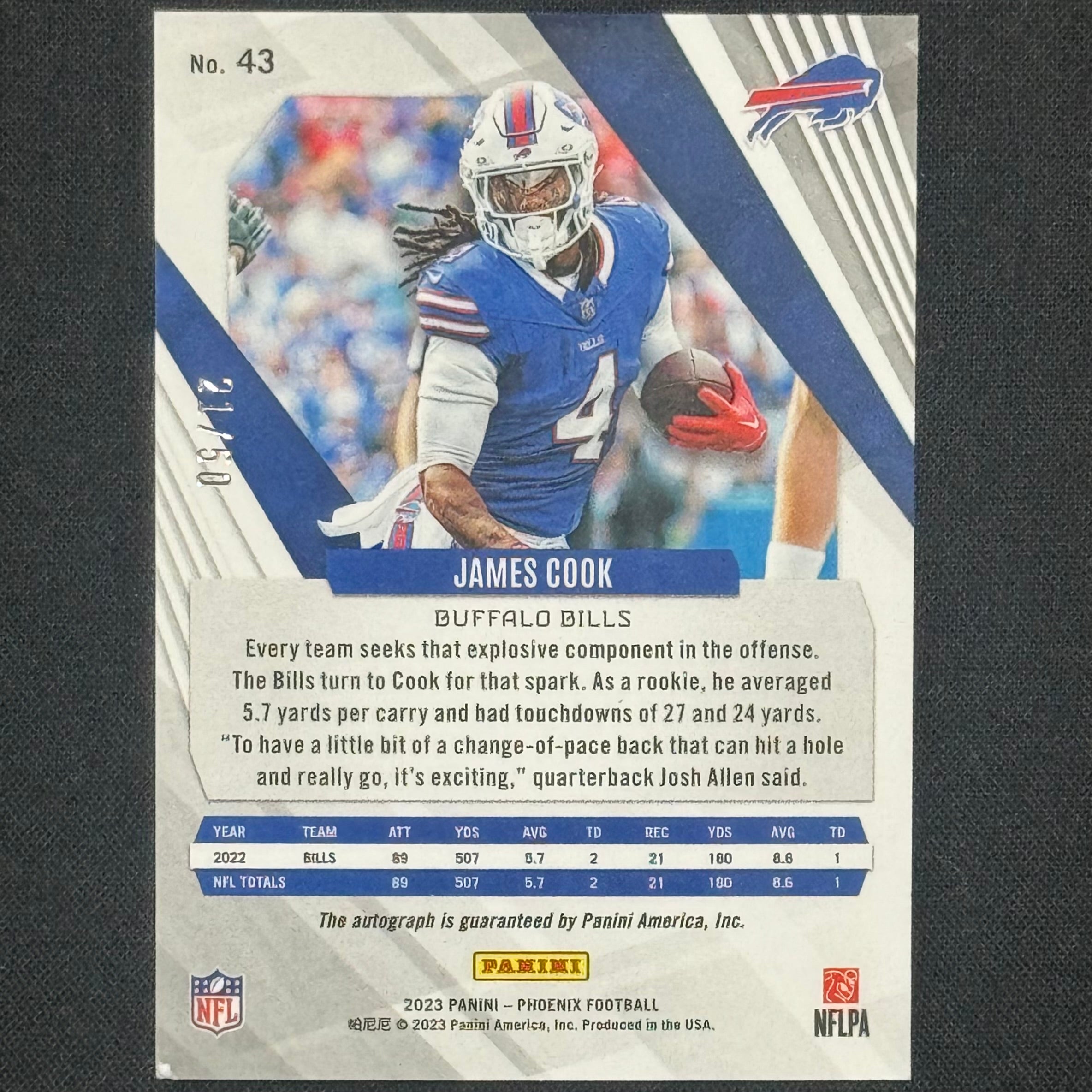 James Cook Panini Phoenix Orange #43 Auto #/50