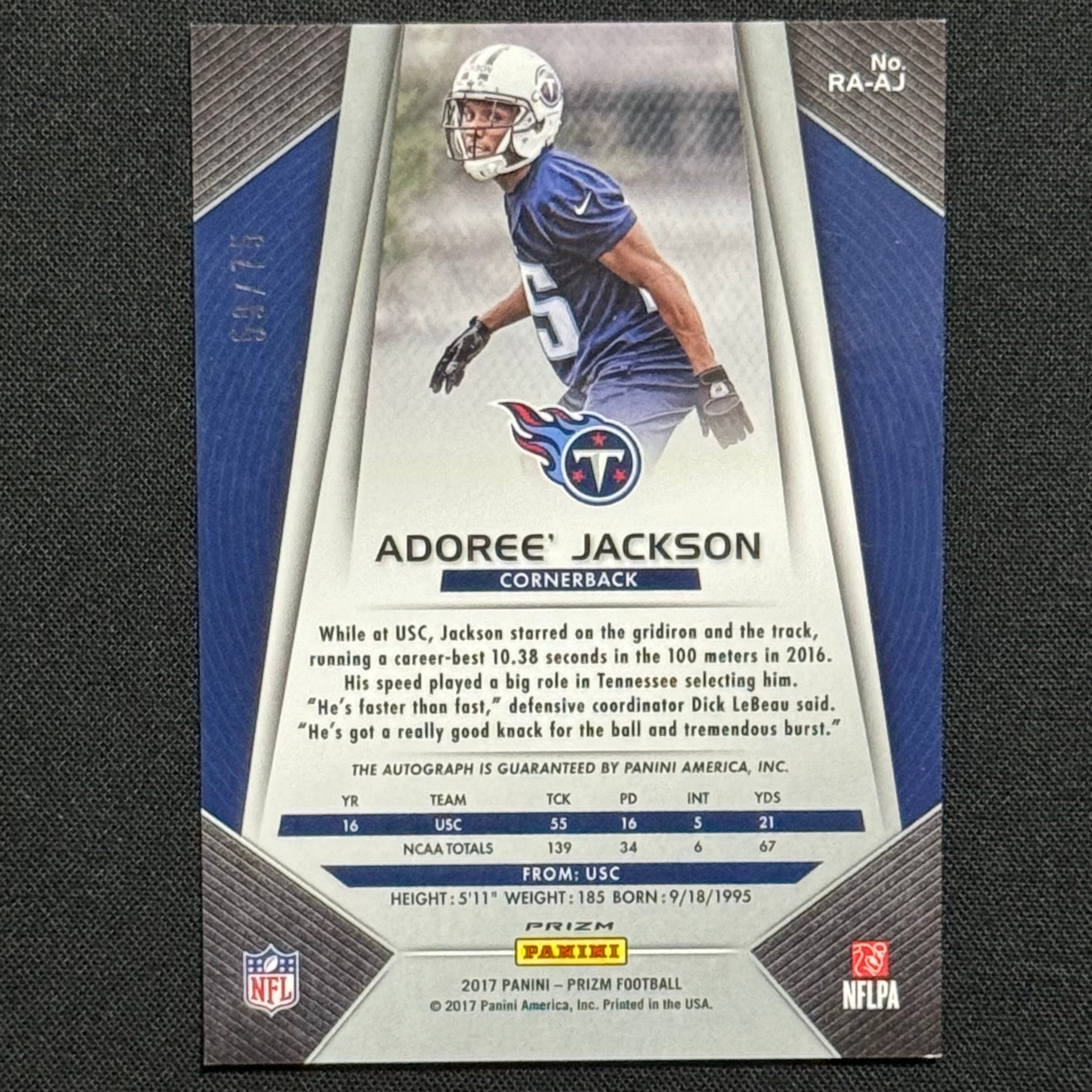 Adoree' Jackson 2017 Prizm Purple Cracked Ice #RA-AJ RC Auto #/75