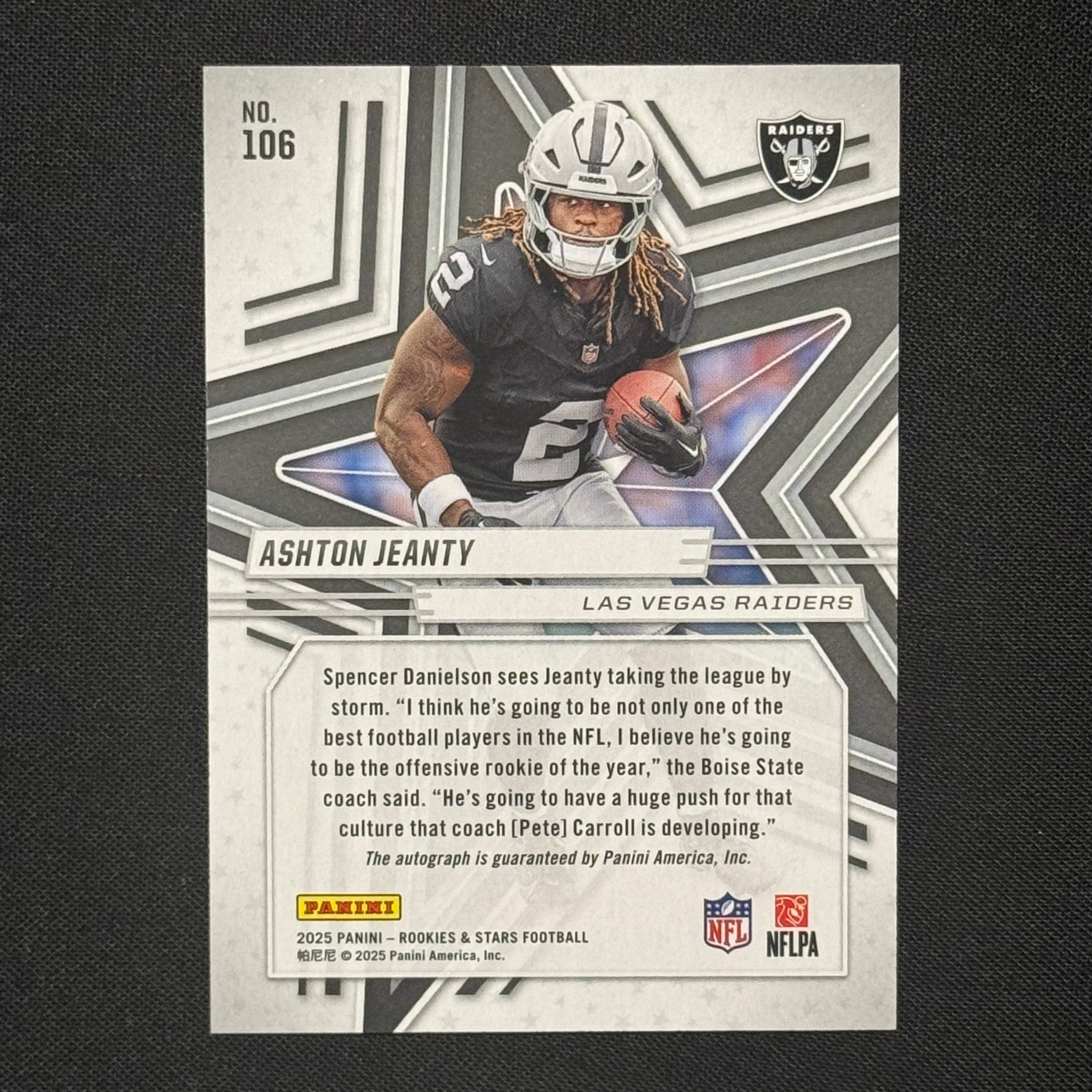 Ashton Jeanty 2025 Panini Rookies and Stars Signatures #106 RC