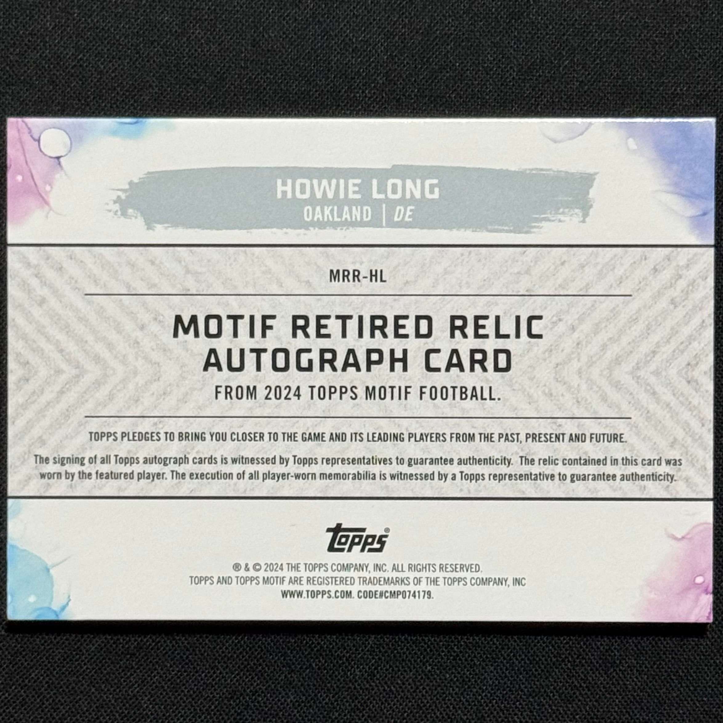 Howie Long 2024 Topps Motif #MRR-HL Patch Auto #/35