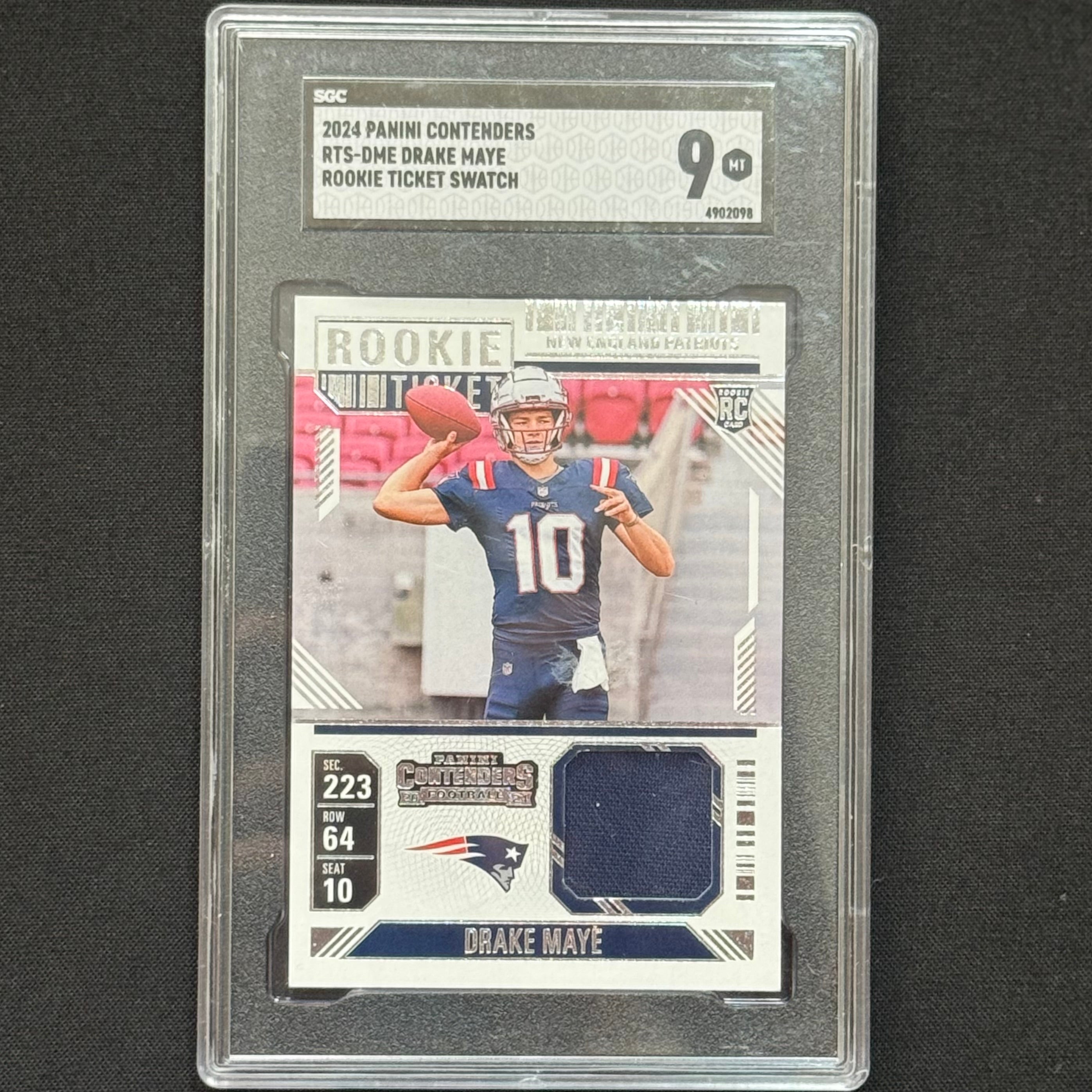 Drake Maye 2024 Panini Contenders Rookie Ticket #RTS-DME RC Patch (SGC 9)