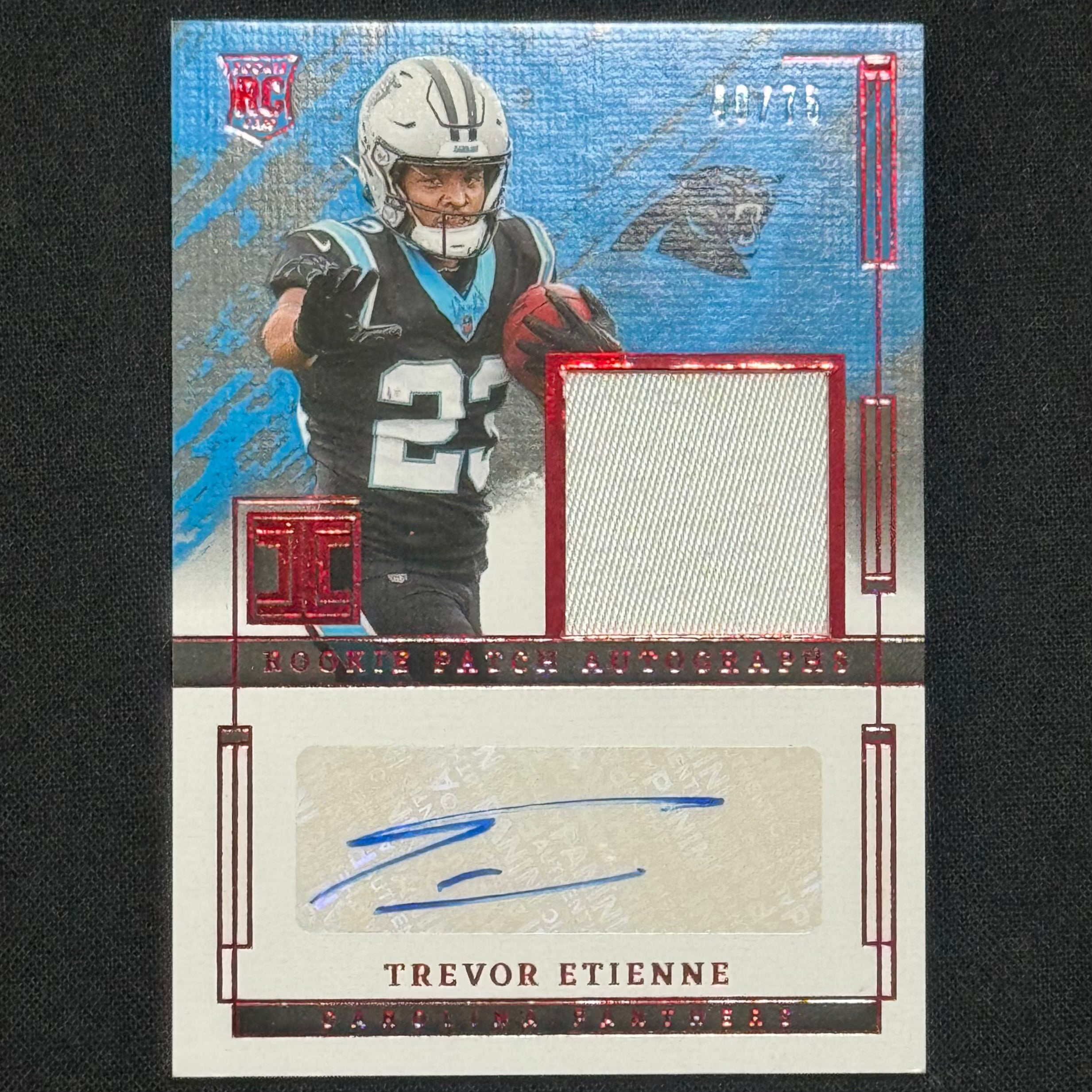 Trevor Etienne 2025 Panini Impeccable #RKP-TEE RPA #/75