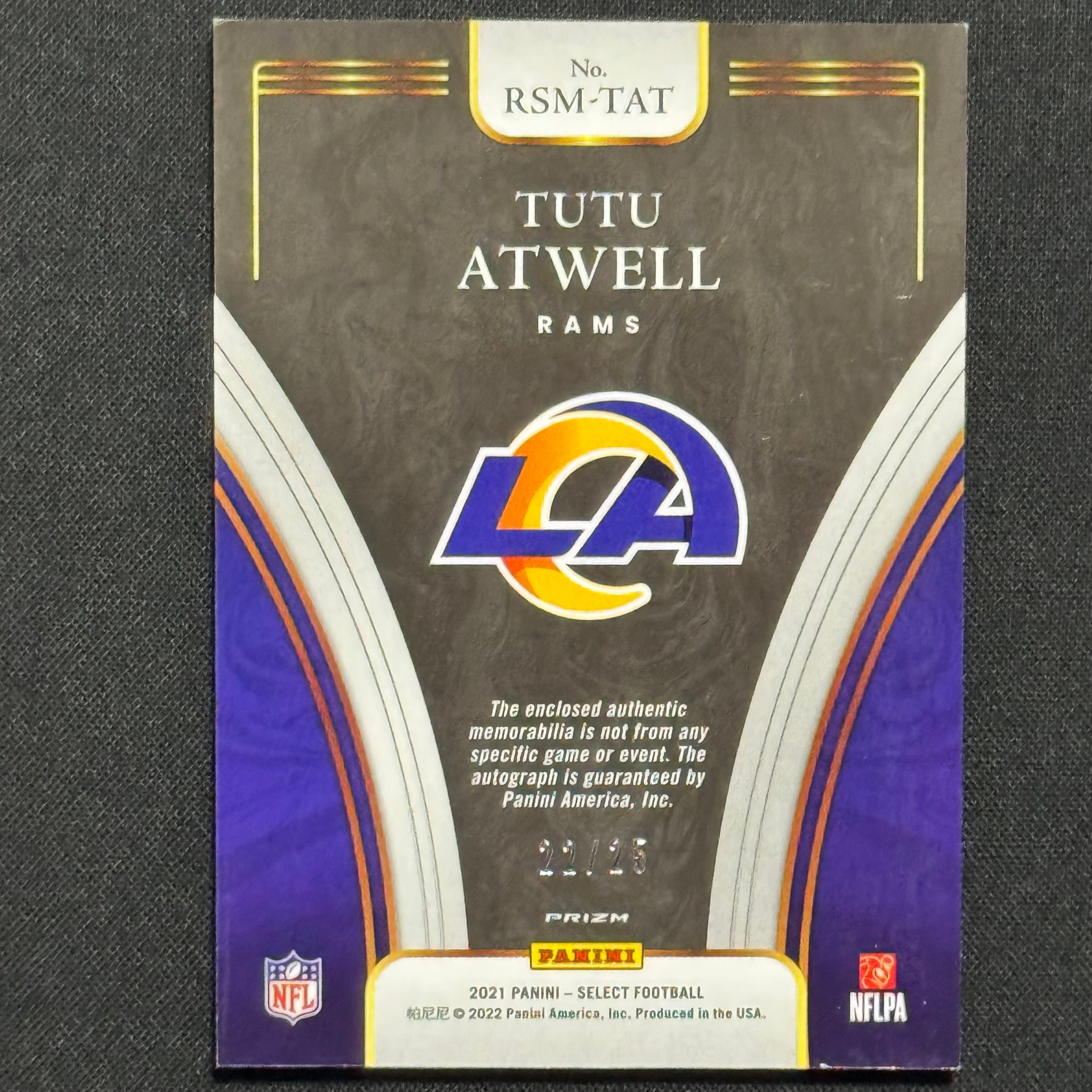 Tutu Atwell 2021 Panini Select Tie Dye #RSM-TAT RPA #/25