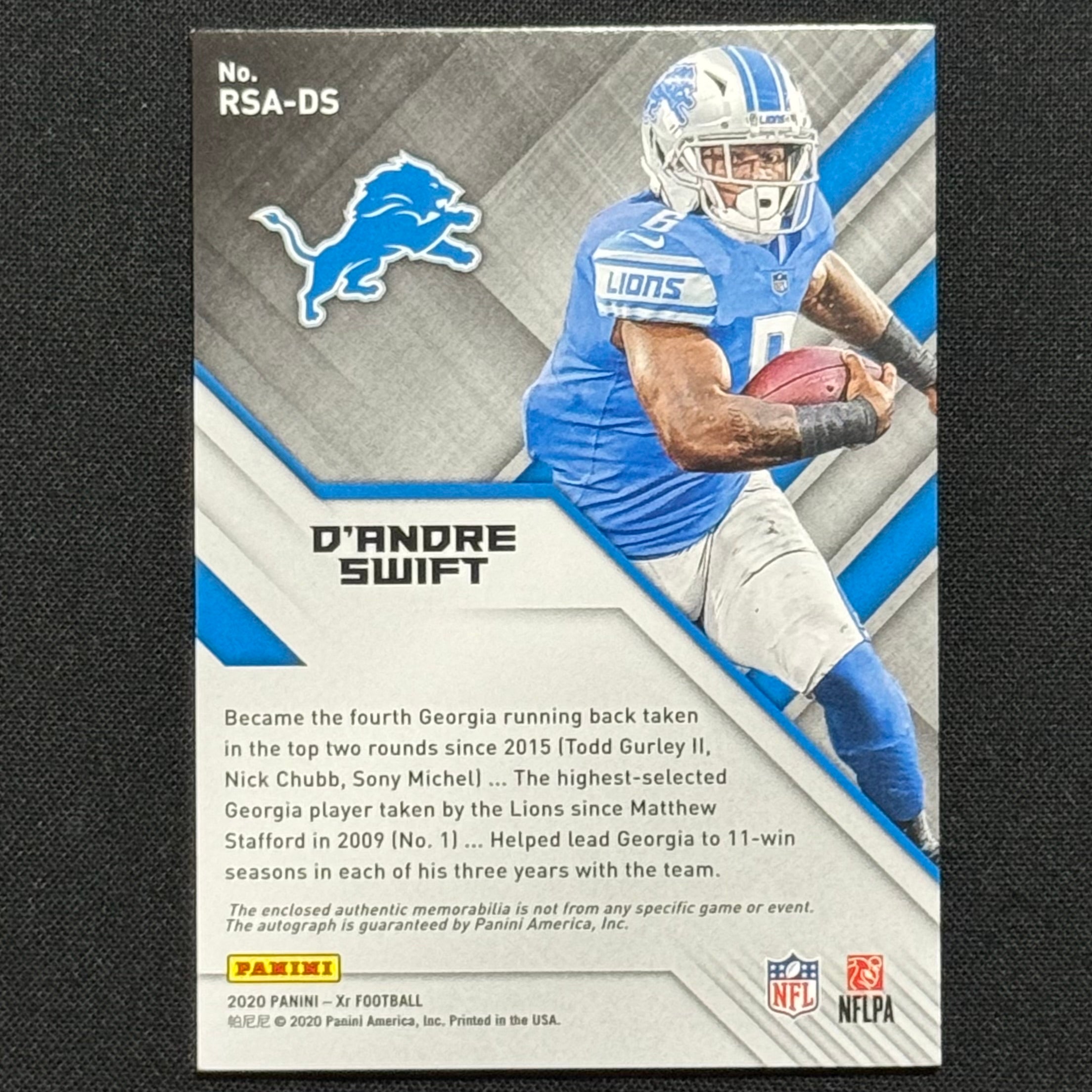 D'Andre Swift 2020 Panini XR #RSA-DS RPA #/149