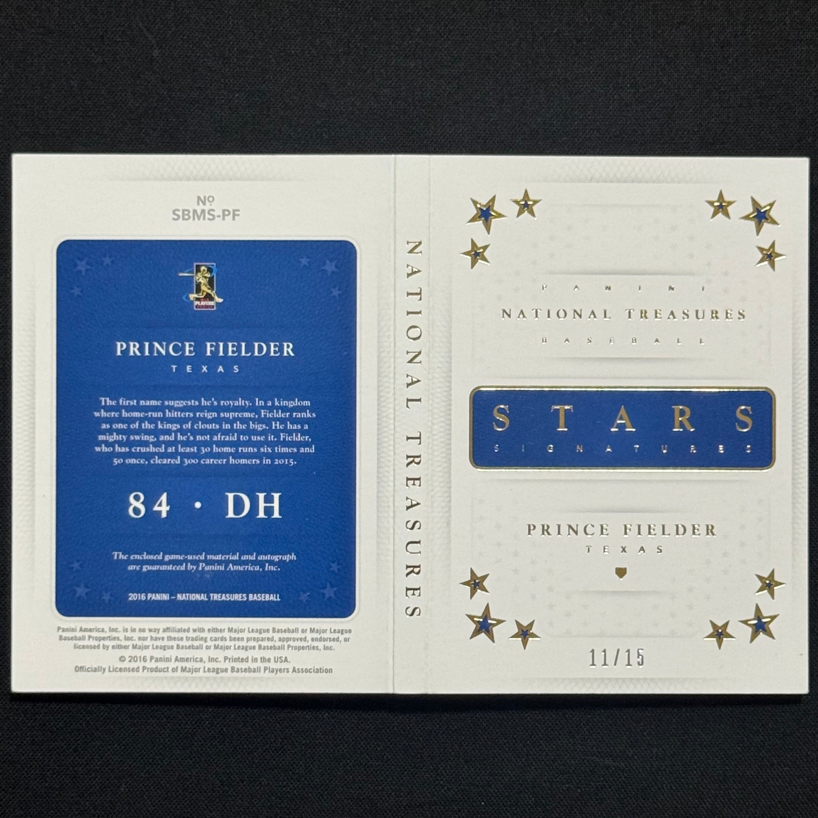 Prince Fielder 2016 National Treasures Booklet #SBMS-PF Patch Auto #/15
