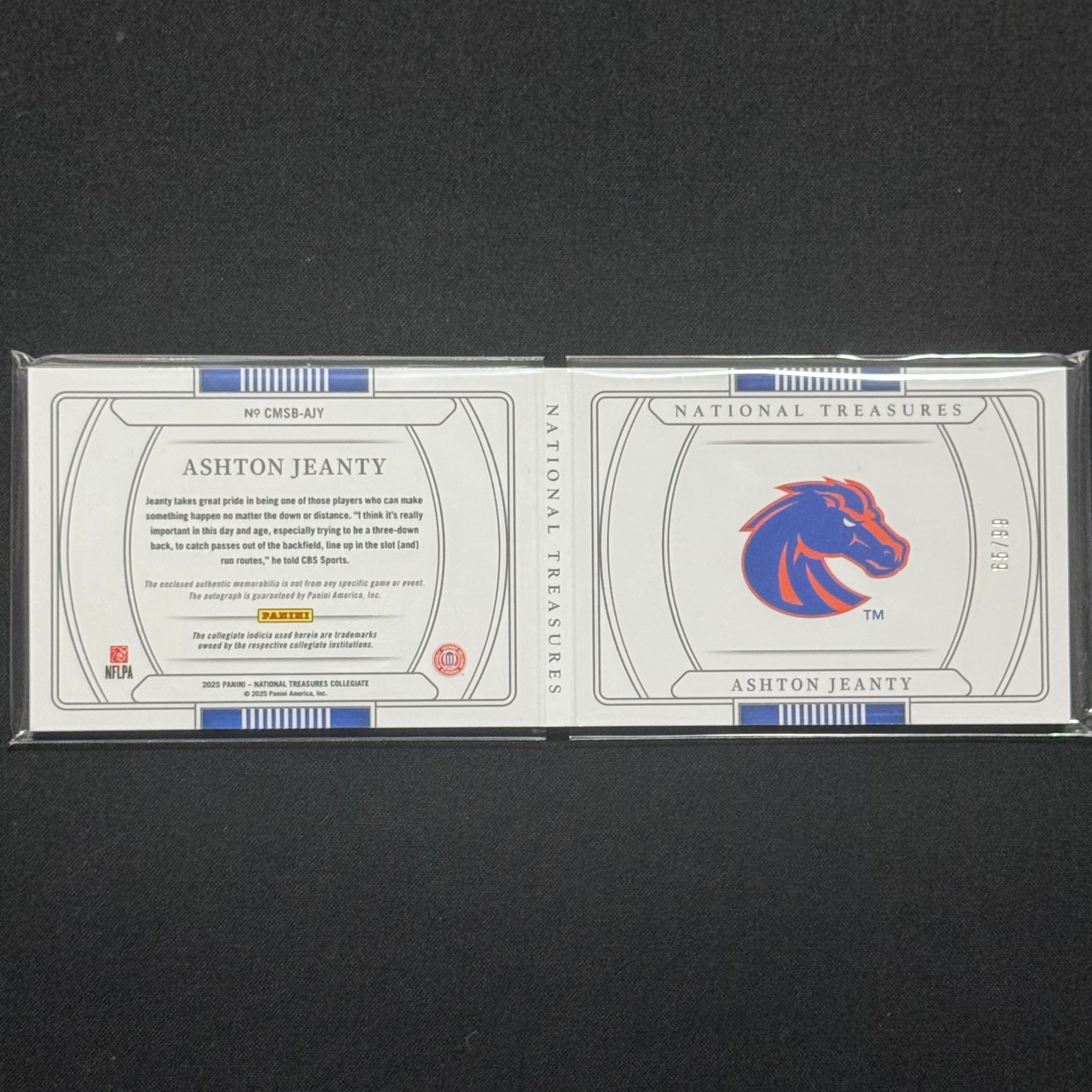 Ashton Jeanty 2025 Panini National Treasures Collegiate Booklet #CMSB-AJY RPA #/99