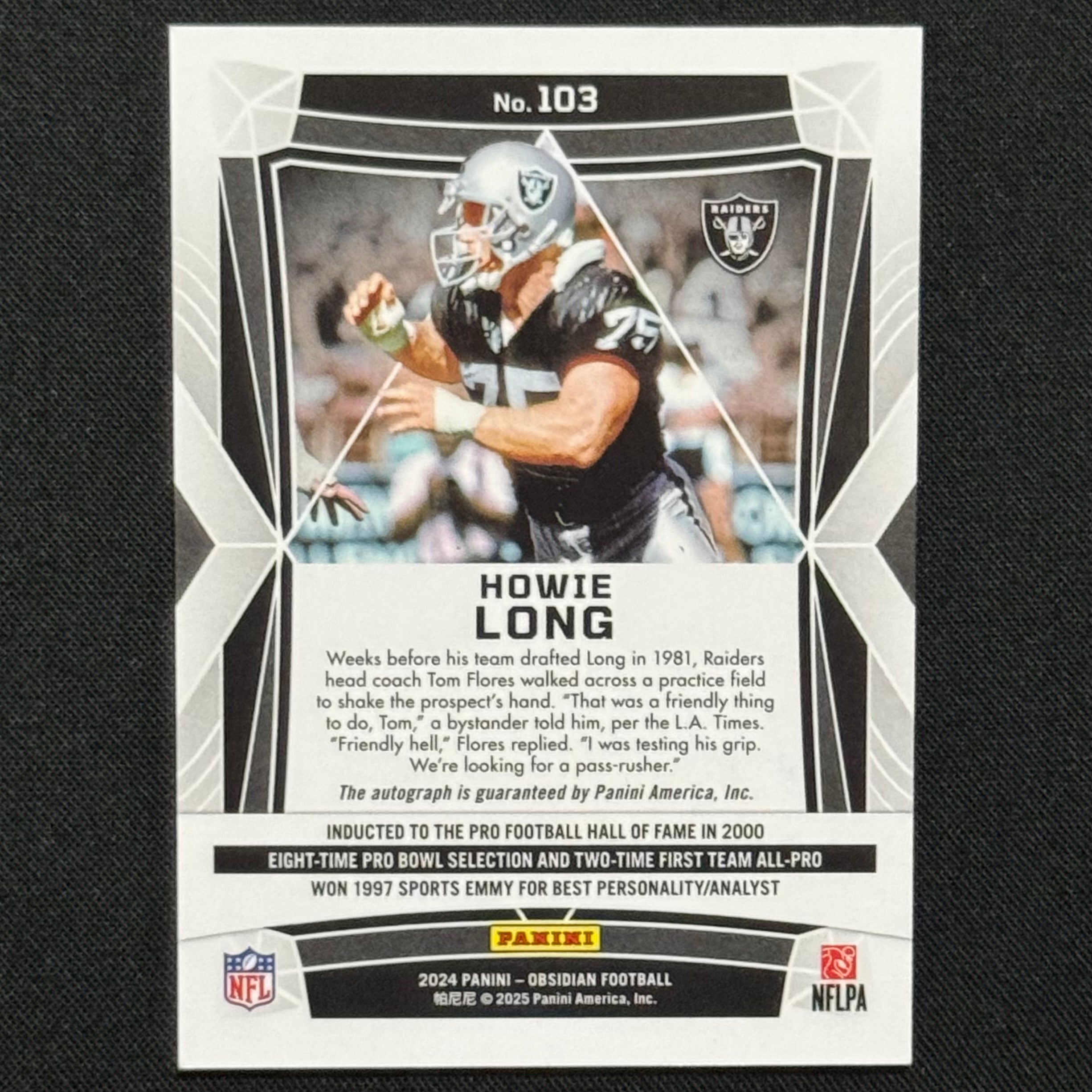 Howie Long 2024 Panini Obsidian International Signatures #103 Auto