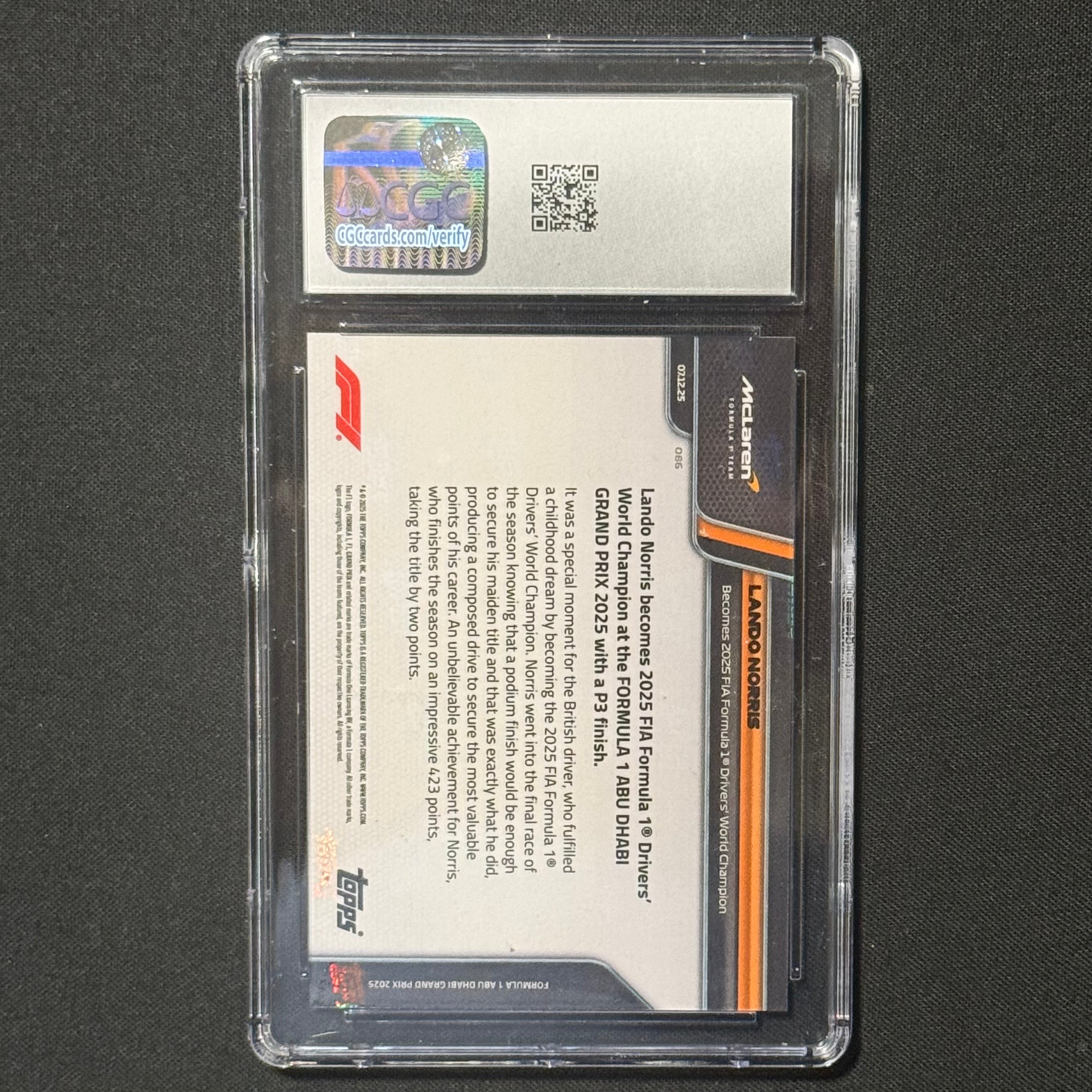 Lando Norris 2025 Topps Now Formula 1 #086 (CGC 10)