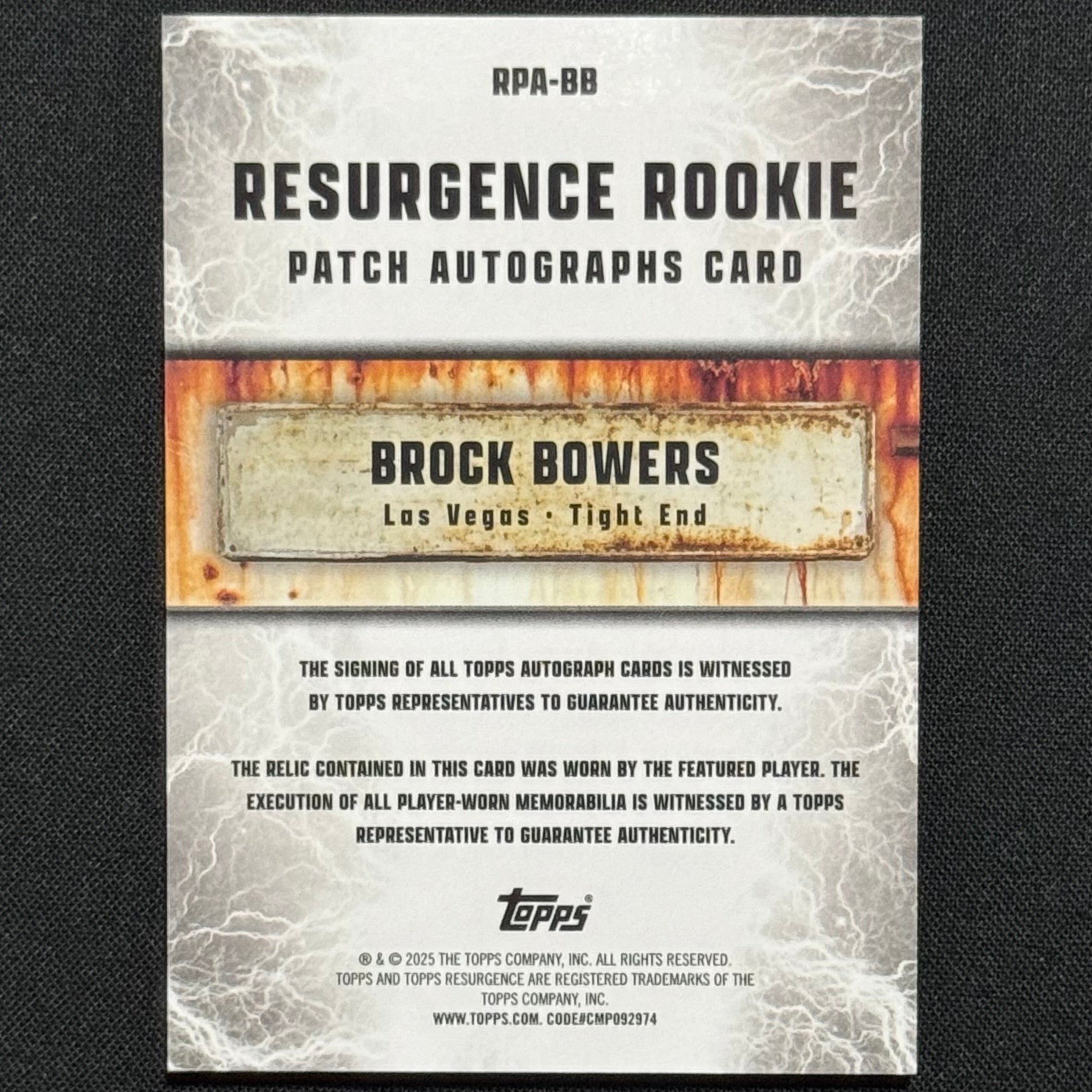 Brock Bowers 2025 Topps Resurgence #RPA-BB RPA