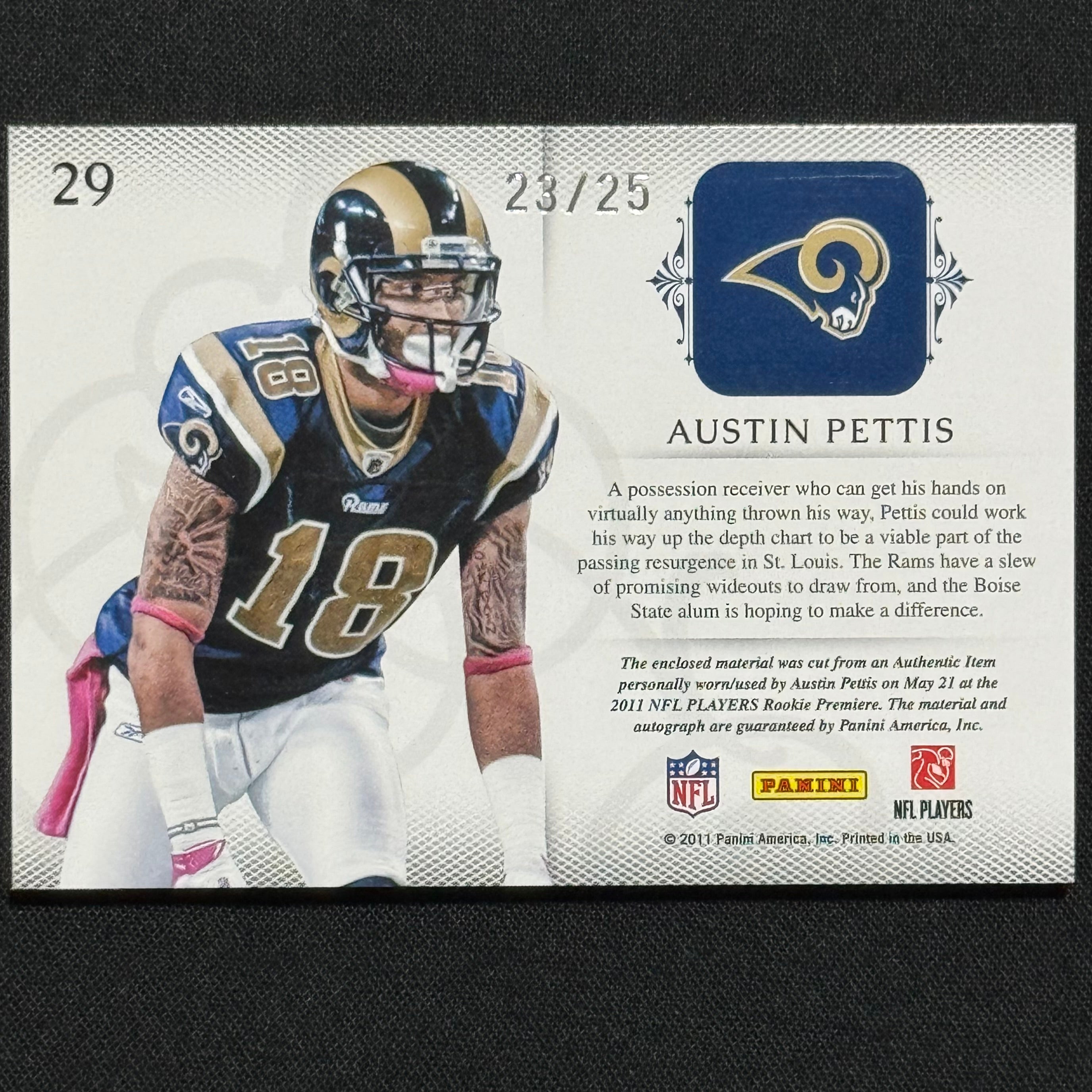 Austin Pettis 2011 Plates & Patches Rookie Blitz #29 RPA #/25