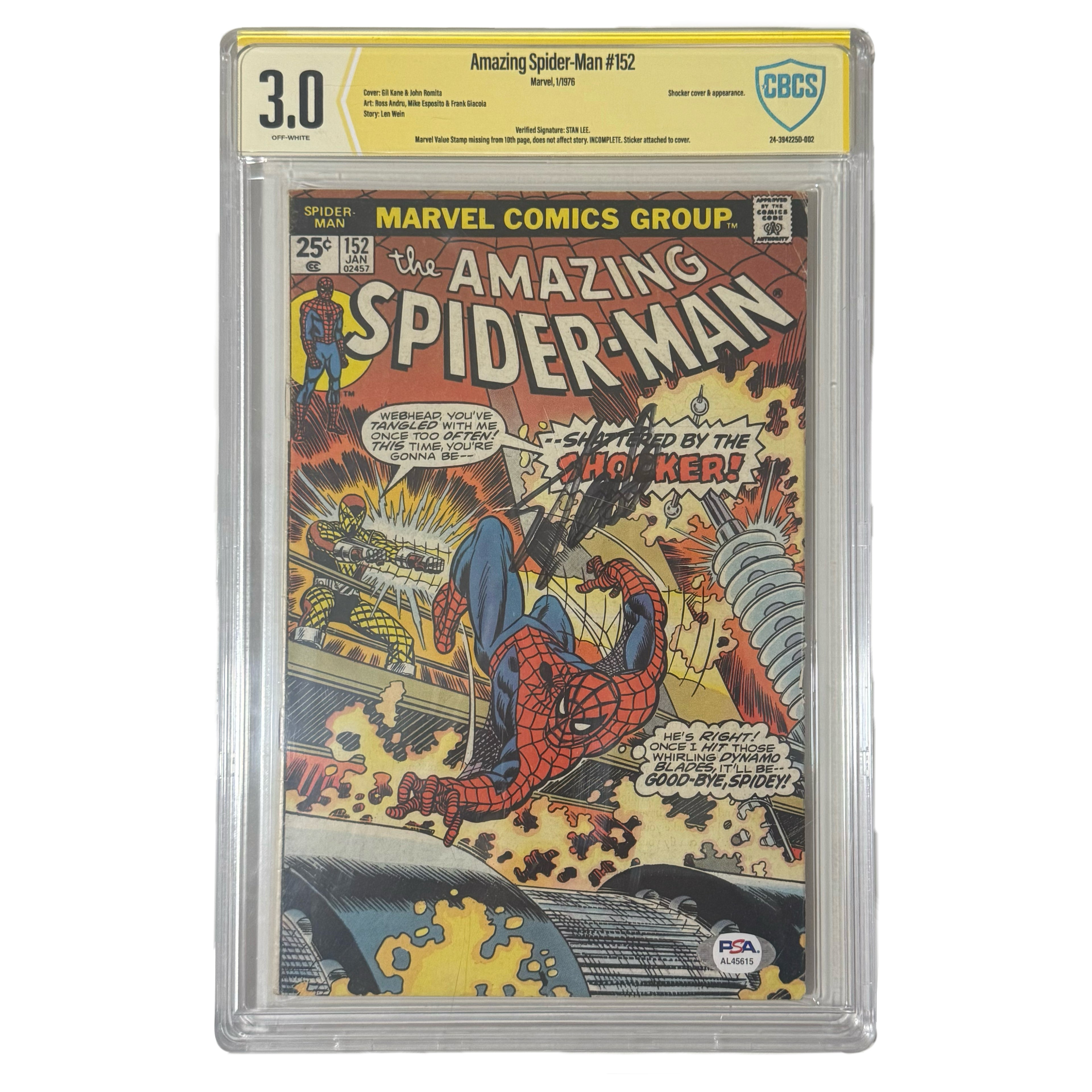 Stan Lee Signed 1976 "Amazing Spider-Man" Comic Book Issue #152