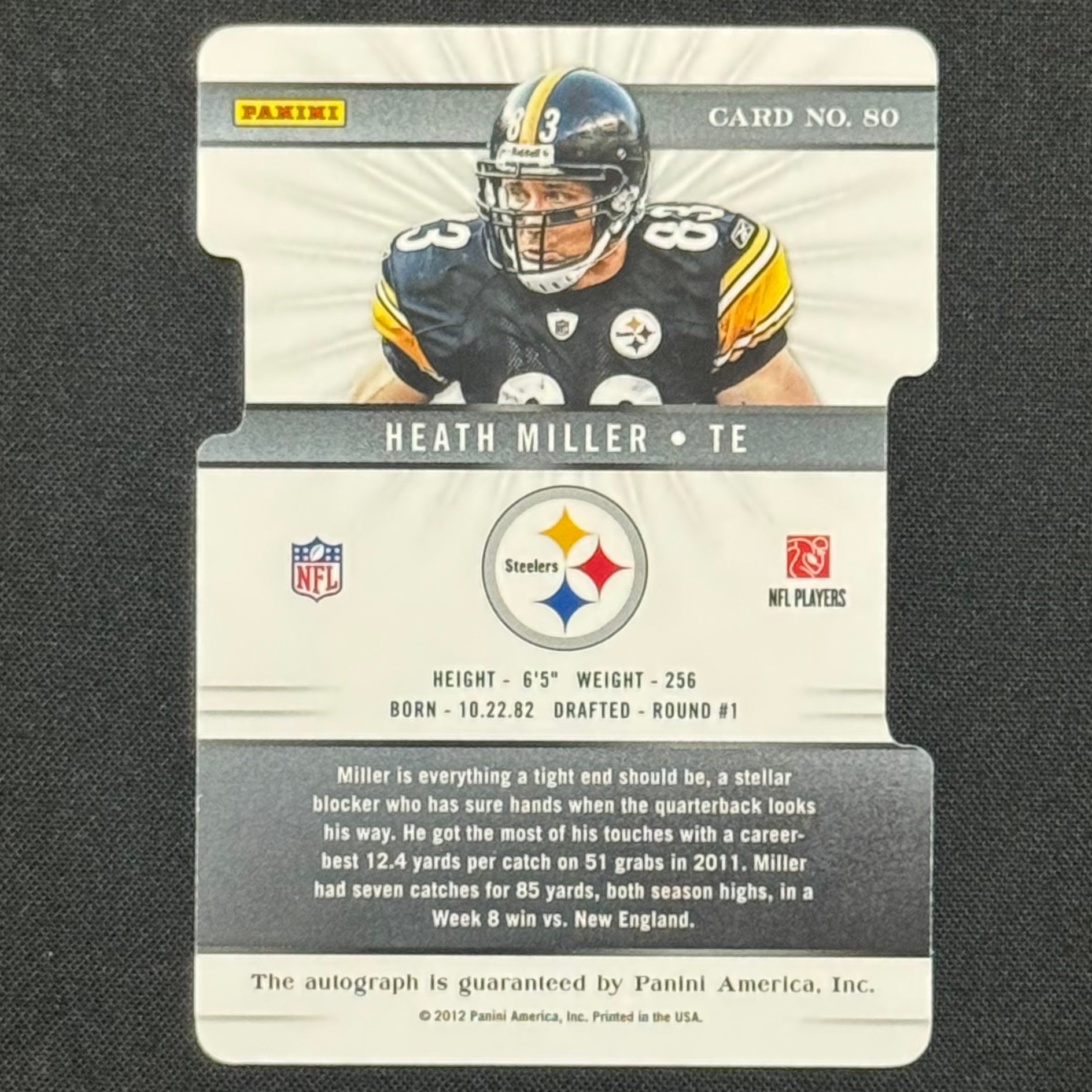 Heath Miller 2012 Panini Elite Status Die Cut #80 Auto #/10