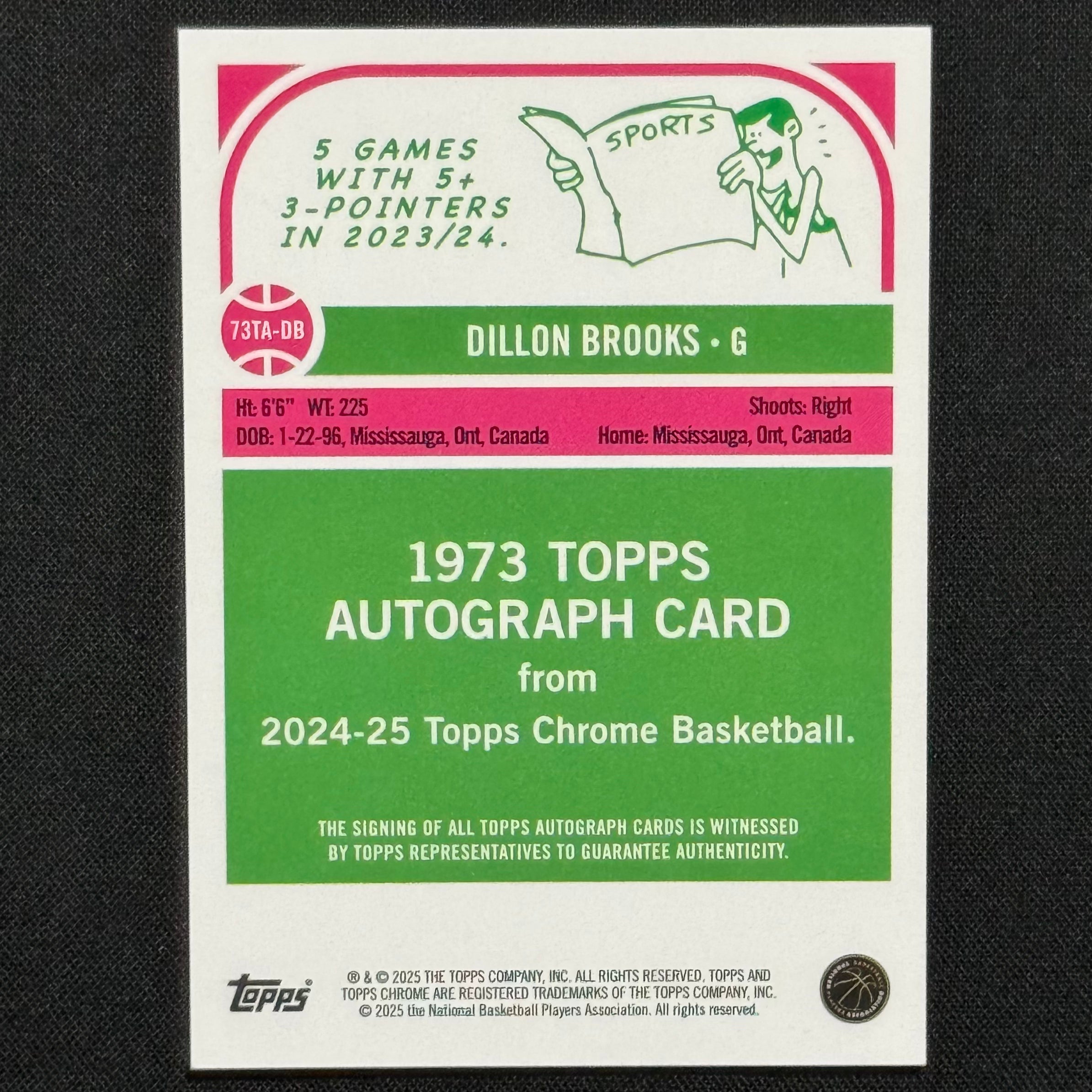 Dillon Brooks 2024-25 Chrome Sapphire 1973 Orange Refractor#73TA-DB Auto #/25
