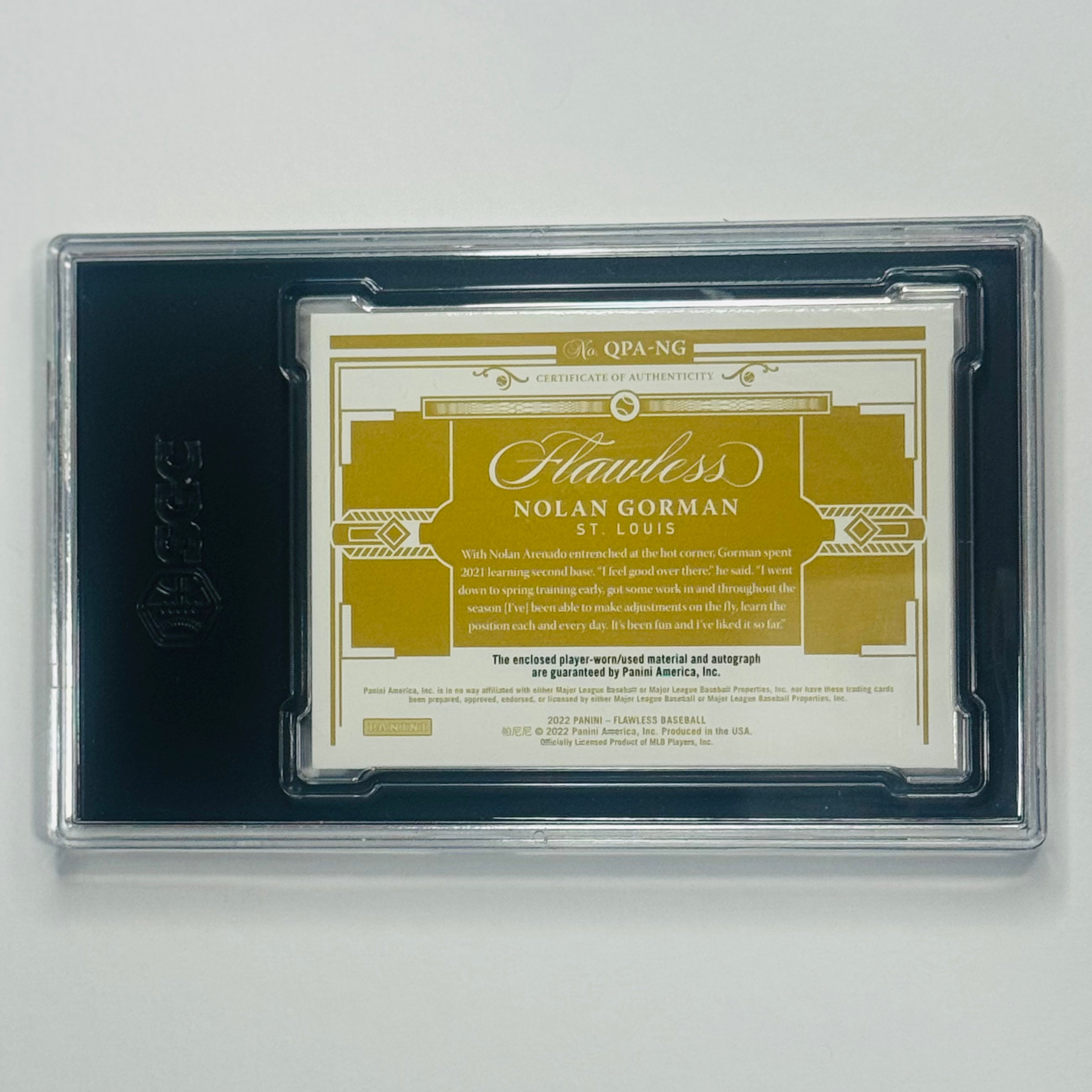 2022 Nolan Gorman- Panini Flawless Quad-Patch Auto RC #18/20 #QPA-NG