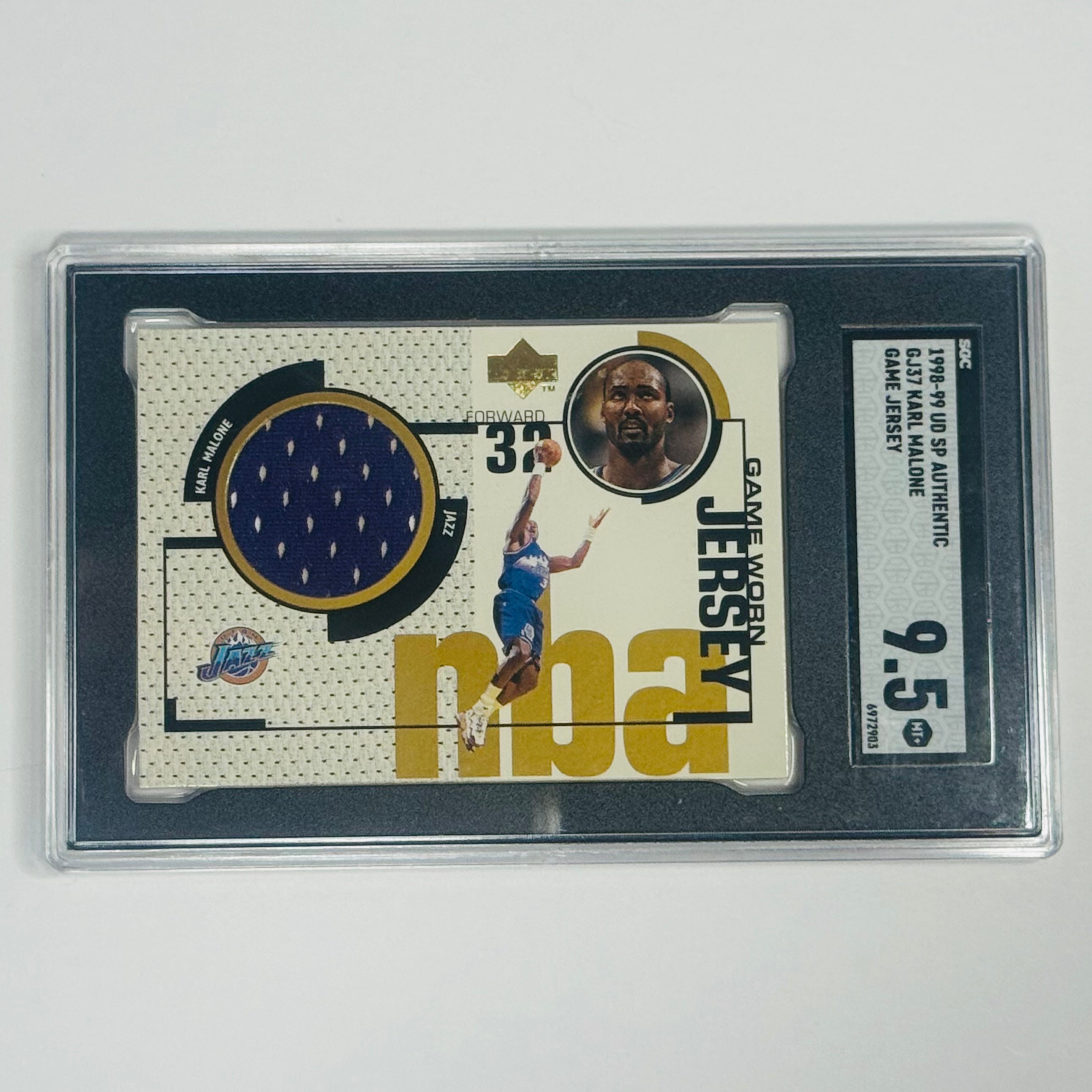 1998-99 Karl Malone- Upper Deck Game-Worn Jersey #GJ37 (SGC 9.5)