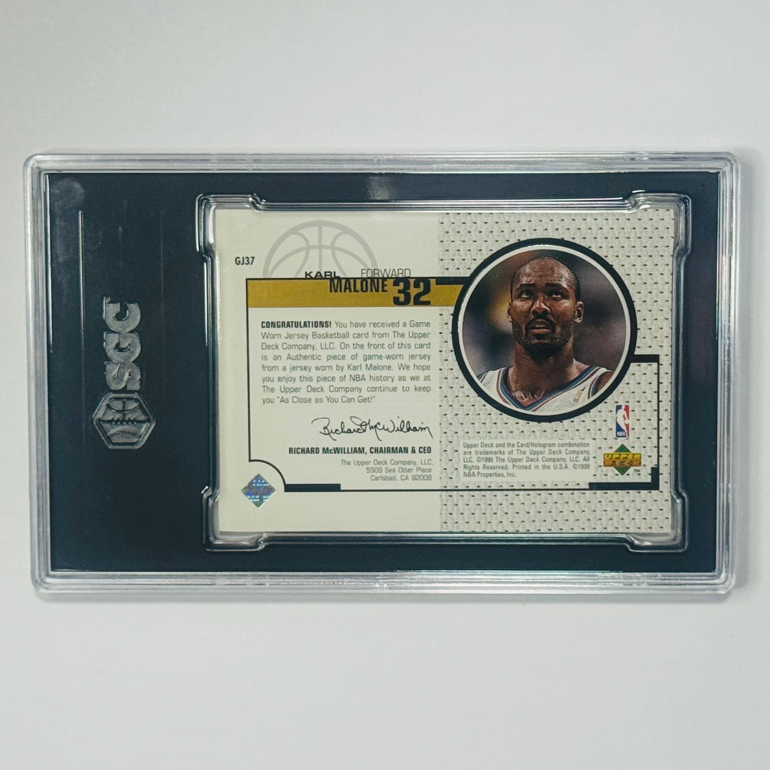 1998-99 Karl Malone- Upper Deck Game-Worn Jersey #GJ37 (SGC 9.5)