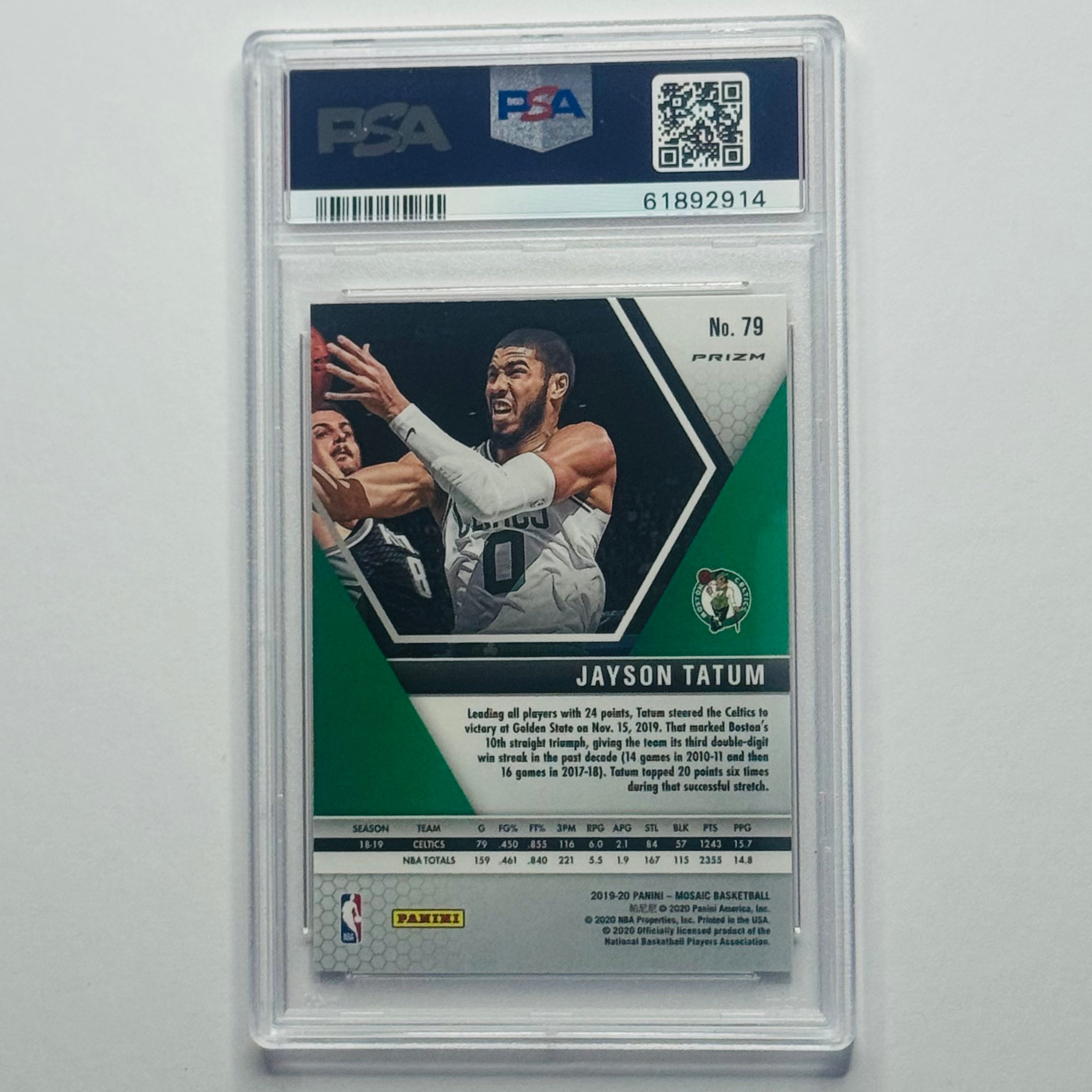 2019 Jayson Tatum- Panini Mosaic Pink Camo #79 (PSA 10)
