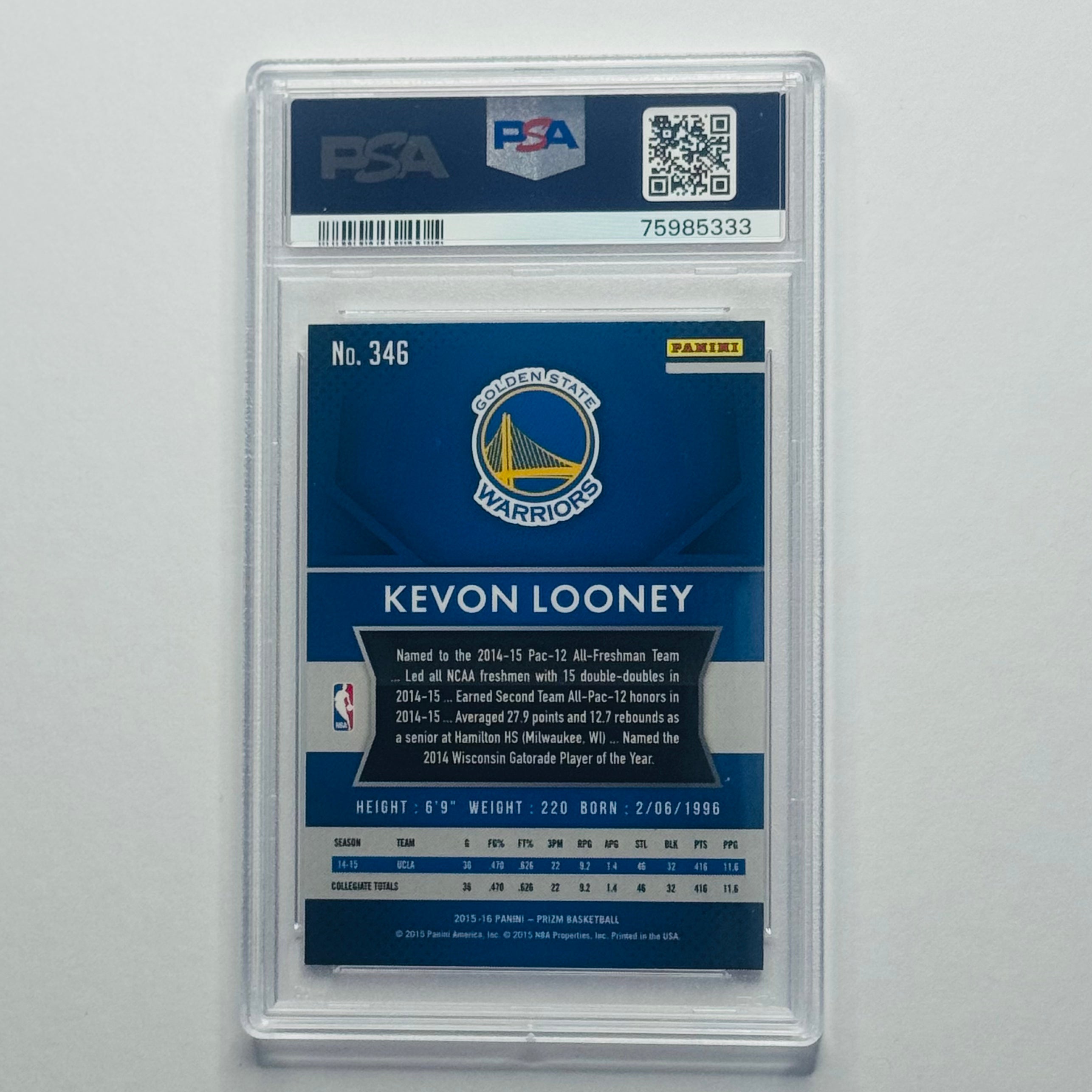 2015 Kevon Looney- Panini Prizm Auto RC #246 (PSA 10/10)