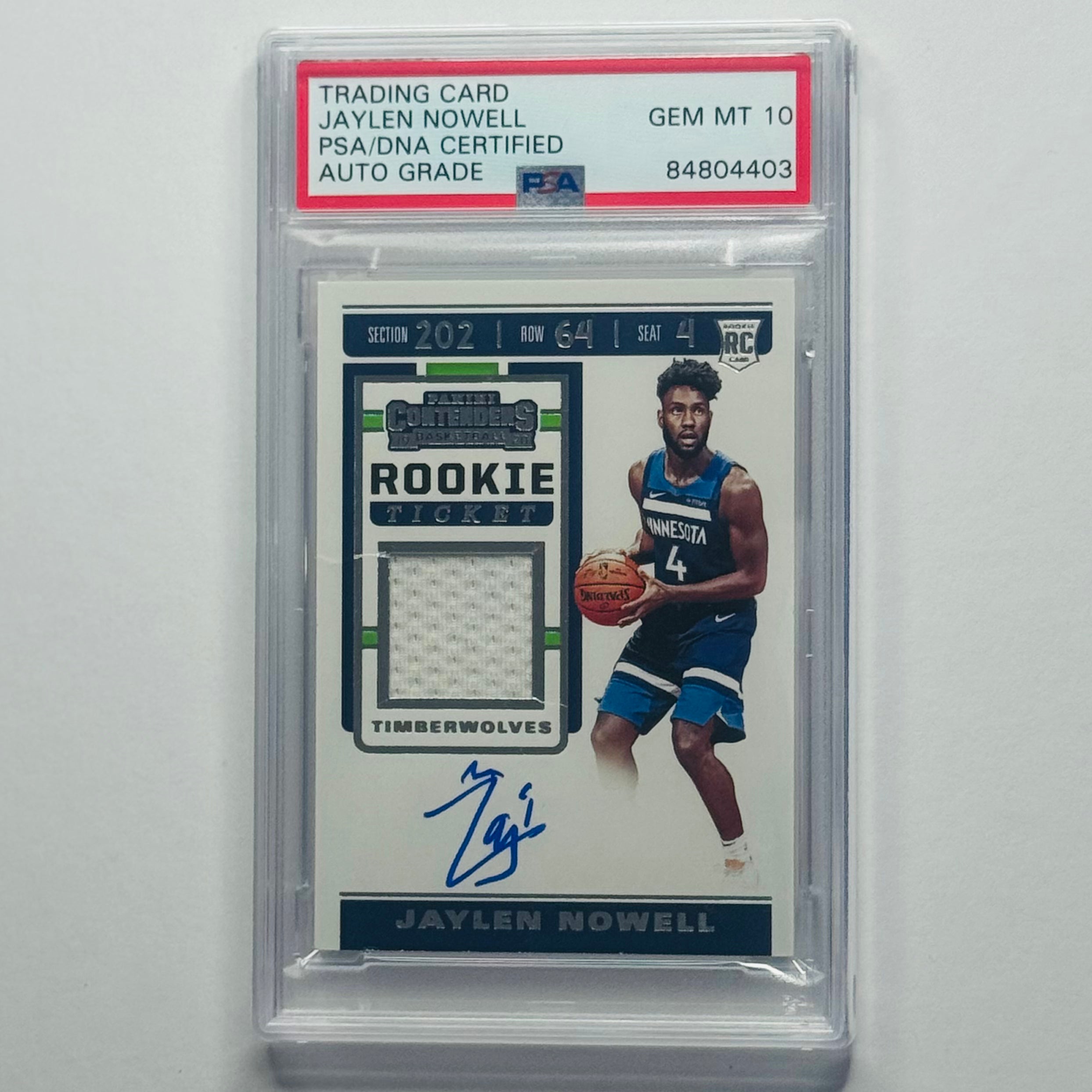 2019-20 Jaylen Nowell- Panini Rookie Ticket Auto Gear RC #RTS-JNW (Auto| PSA 10)