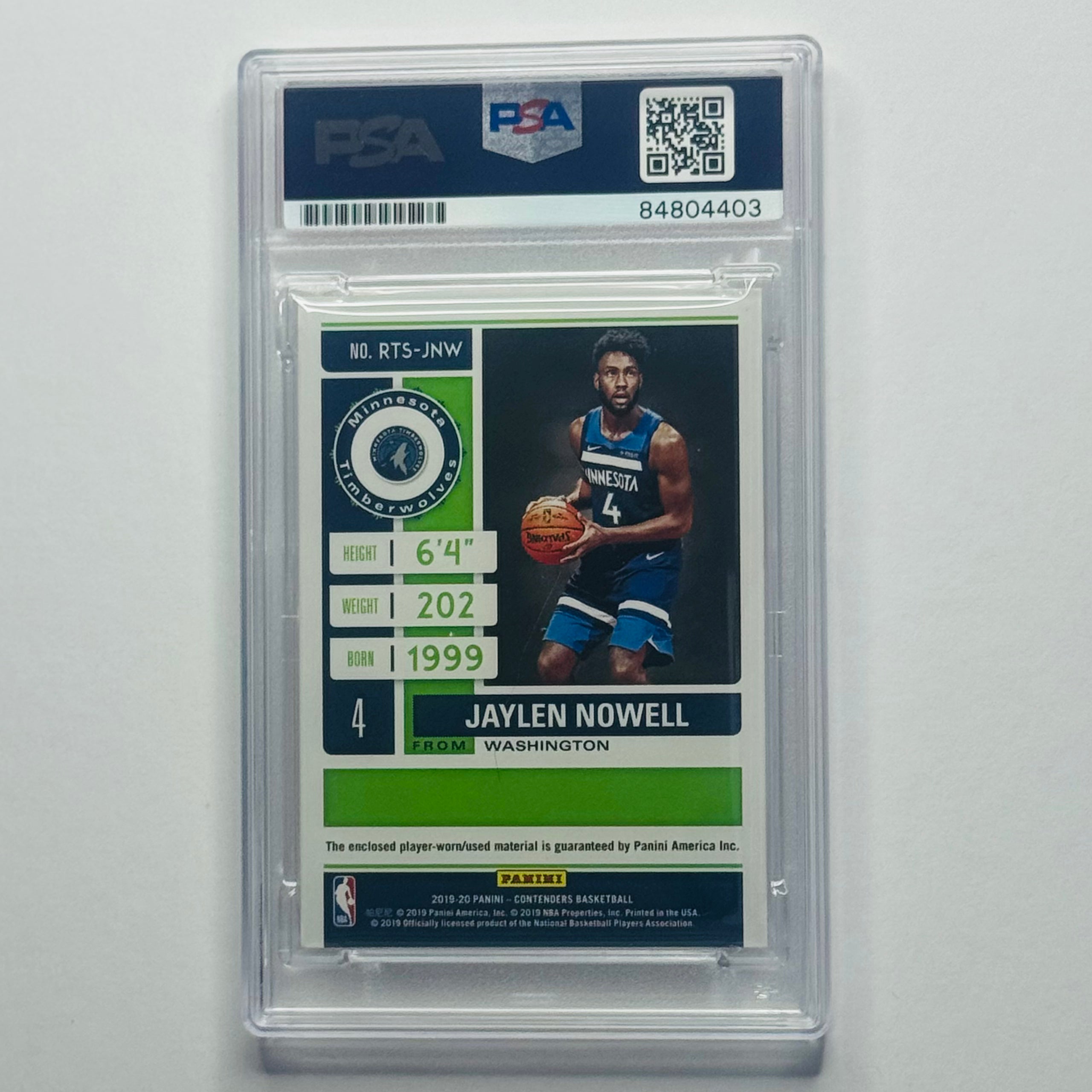 2019-20 Jaylen Nowell- Panini Rookie Ticket Auto Gear RC #RTS-JNW (Auto| PSA 10)