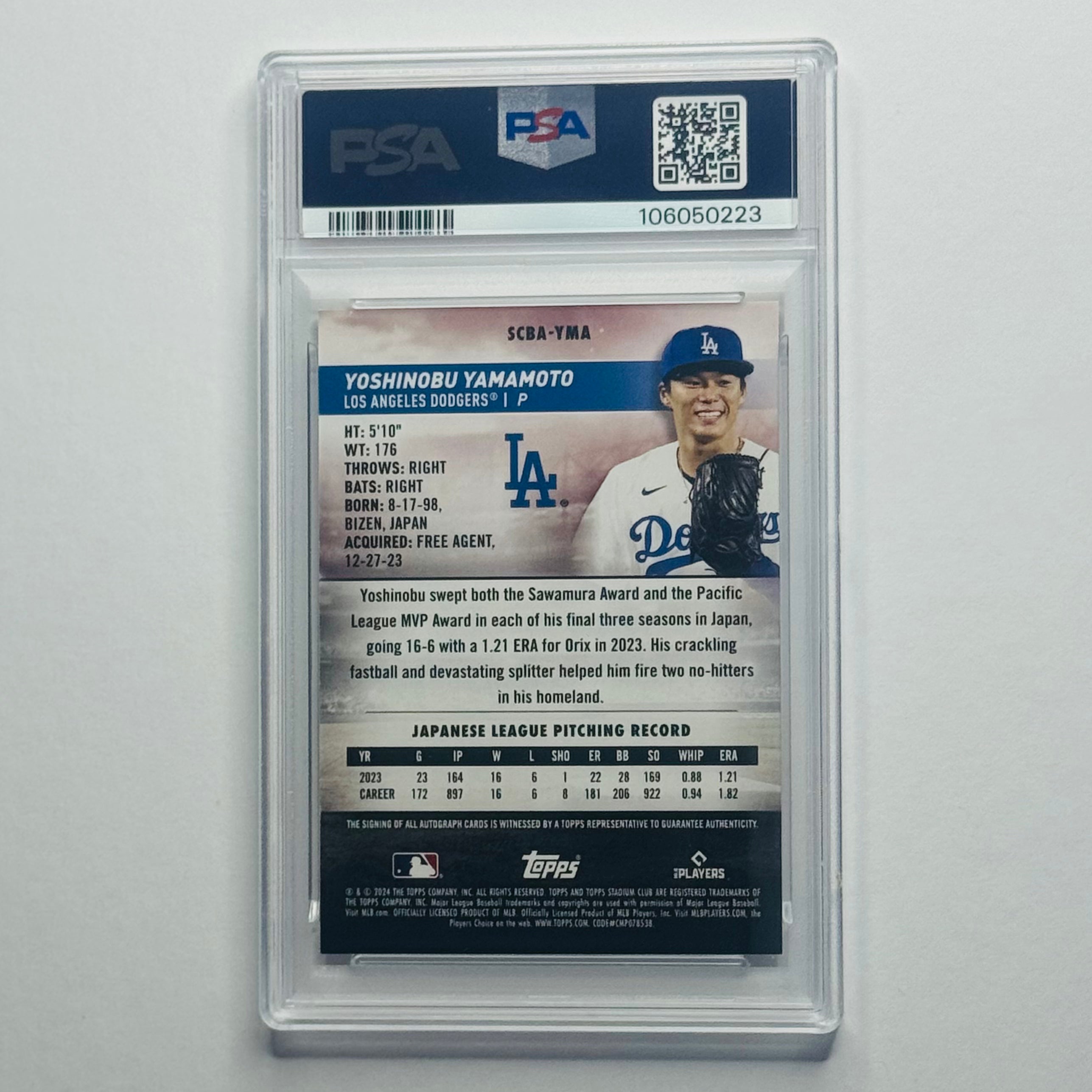 2024 Yoshinobu Yamamoto- Topps Stadium Club Auto RC #SCBAYMA (PSA 9)