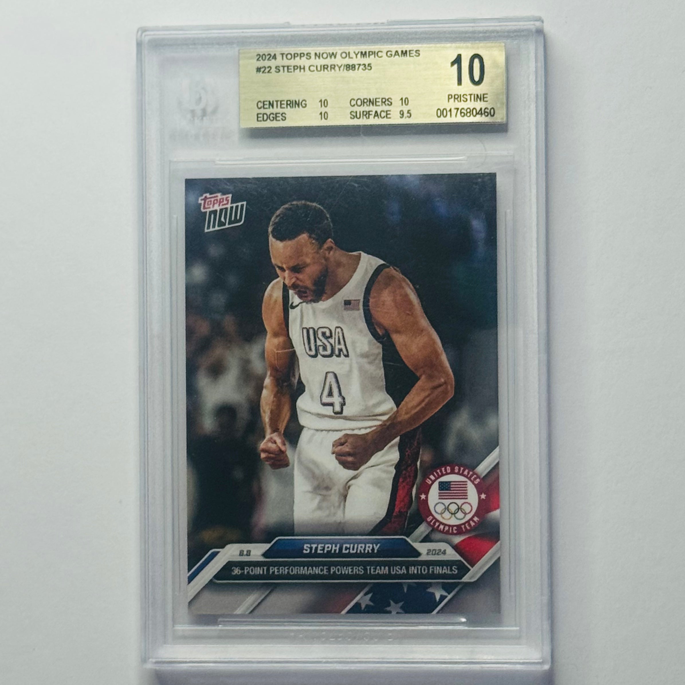 2024 Steph Curry- Topps Now Olympic Games #22 (BGS 10)
