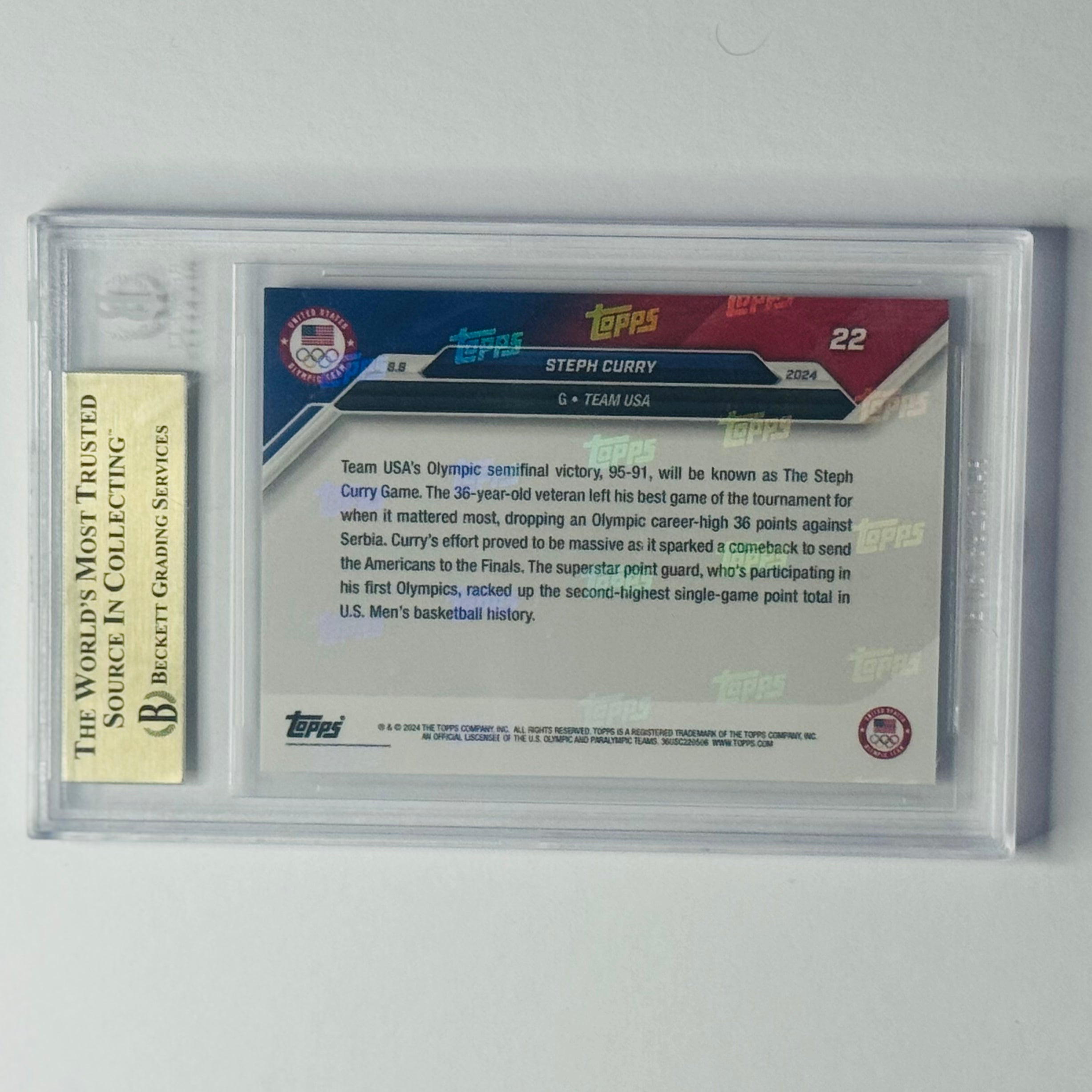 2024 Steph Curry- Topps Now Olympic Games #22 (BGS 10)