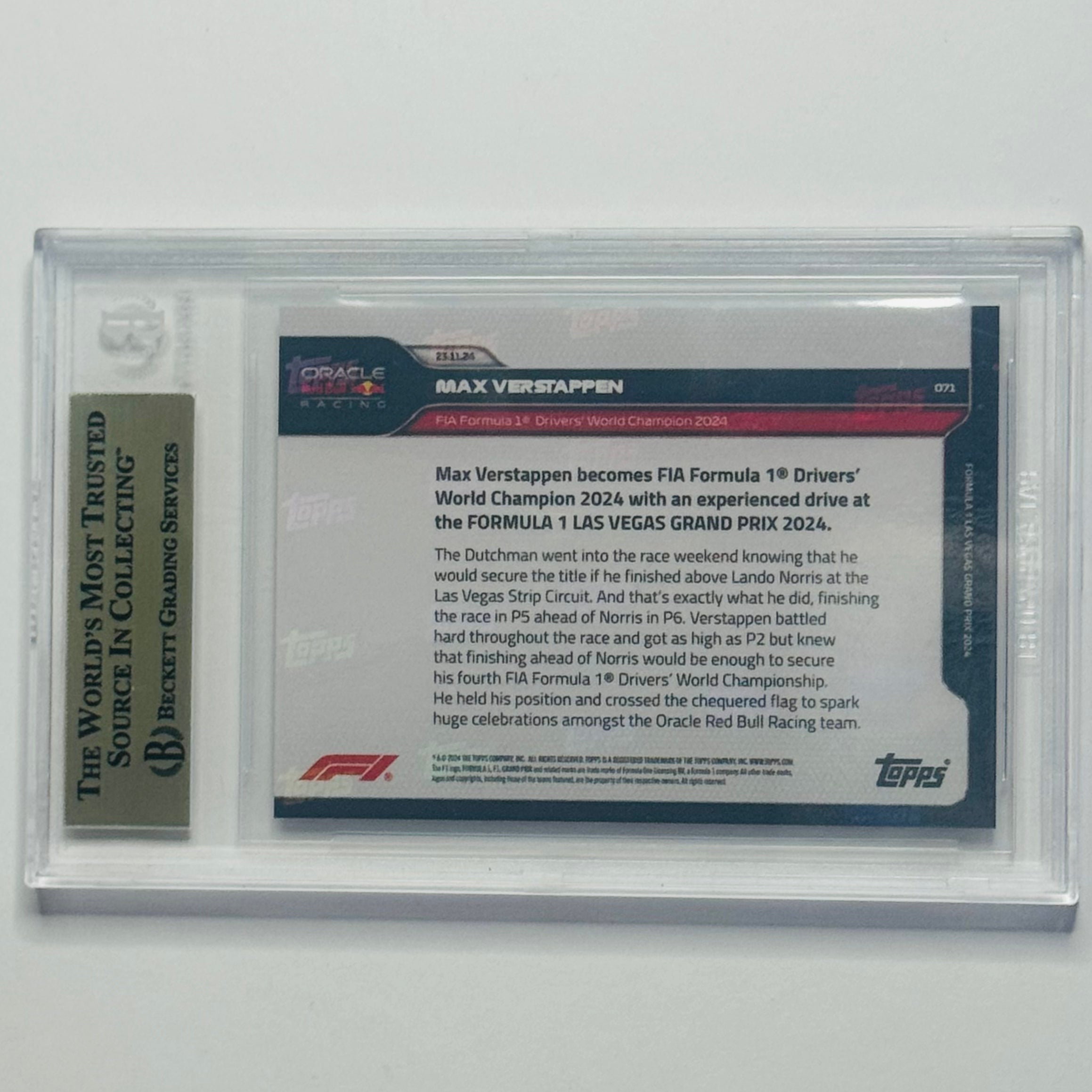 2024 Max Verstappen- Topps Formula 1 #71 (BGS 9.5)