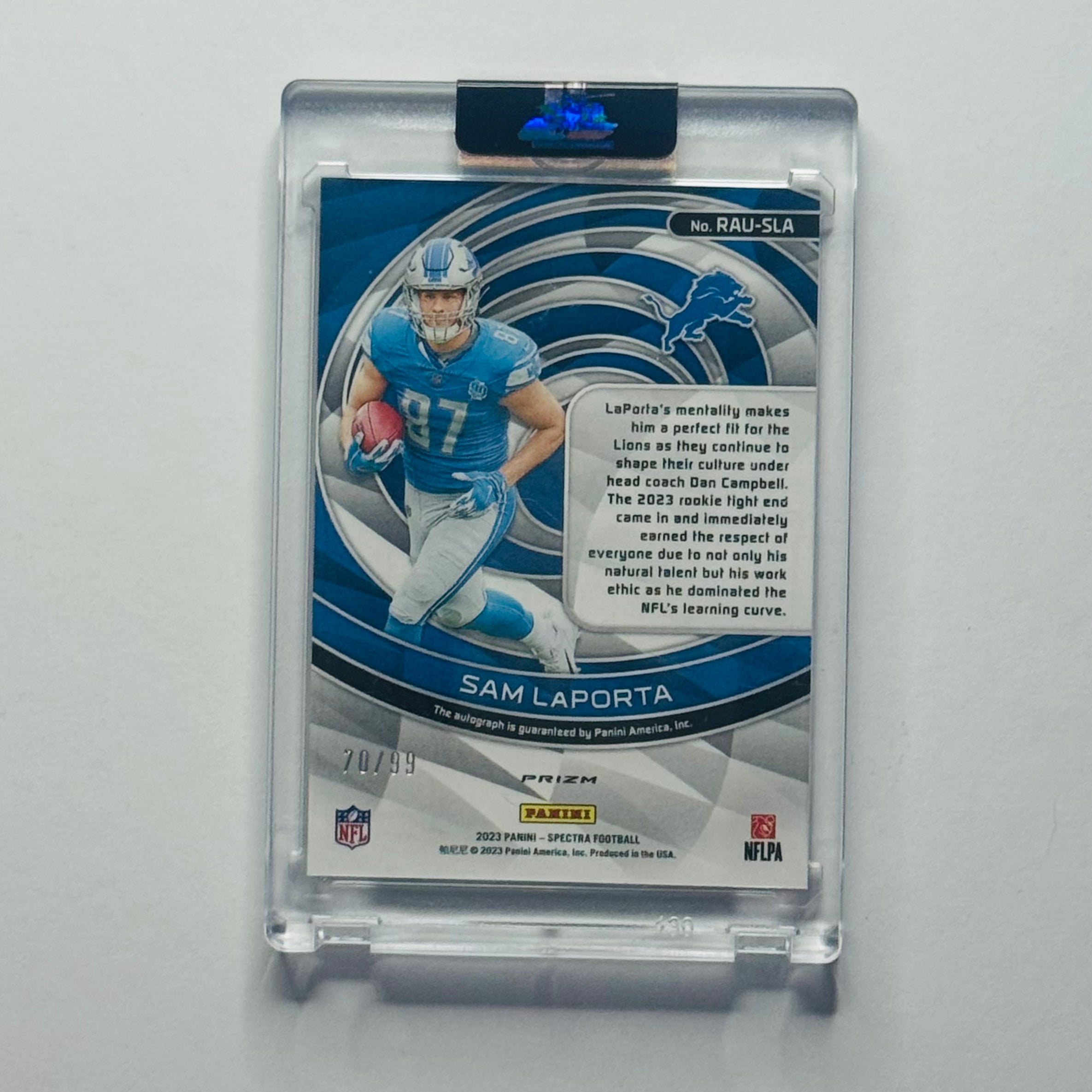 2024 Sam LaPorta- Panini Spectra Prizm Auto RC #70/99 #RAU-SLA