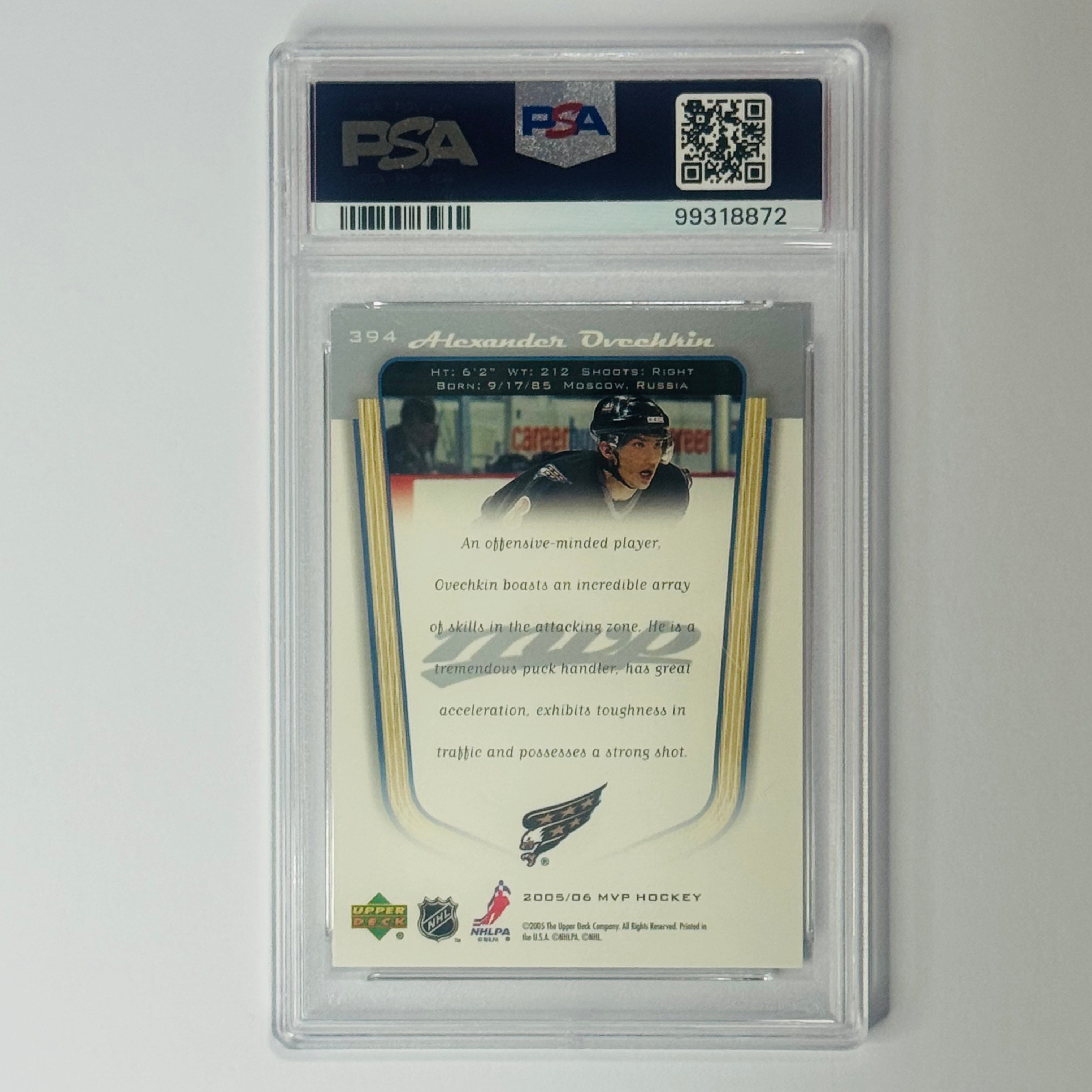 2005 Alex Ovechkin- Upper Deck MVP RC #394 (PSA 9)