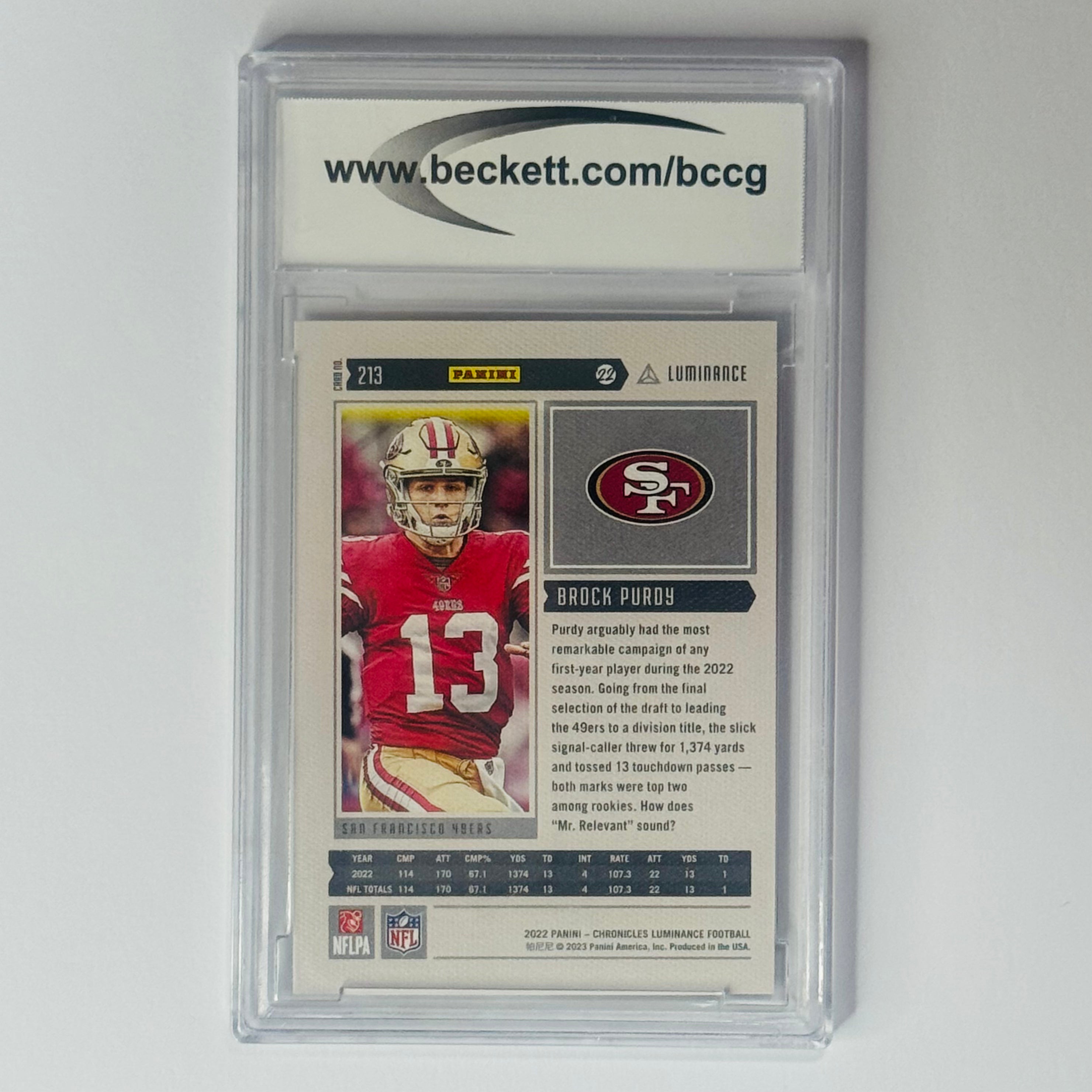 2022 Brock Purdy- Panini Chronicles RC #213 (BCCG 10)