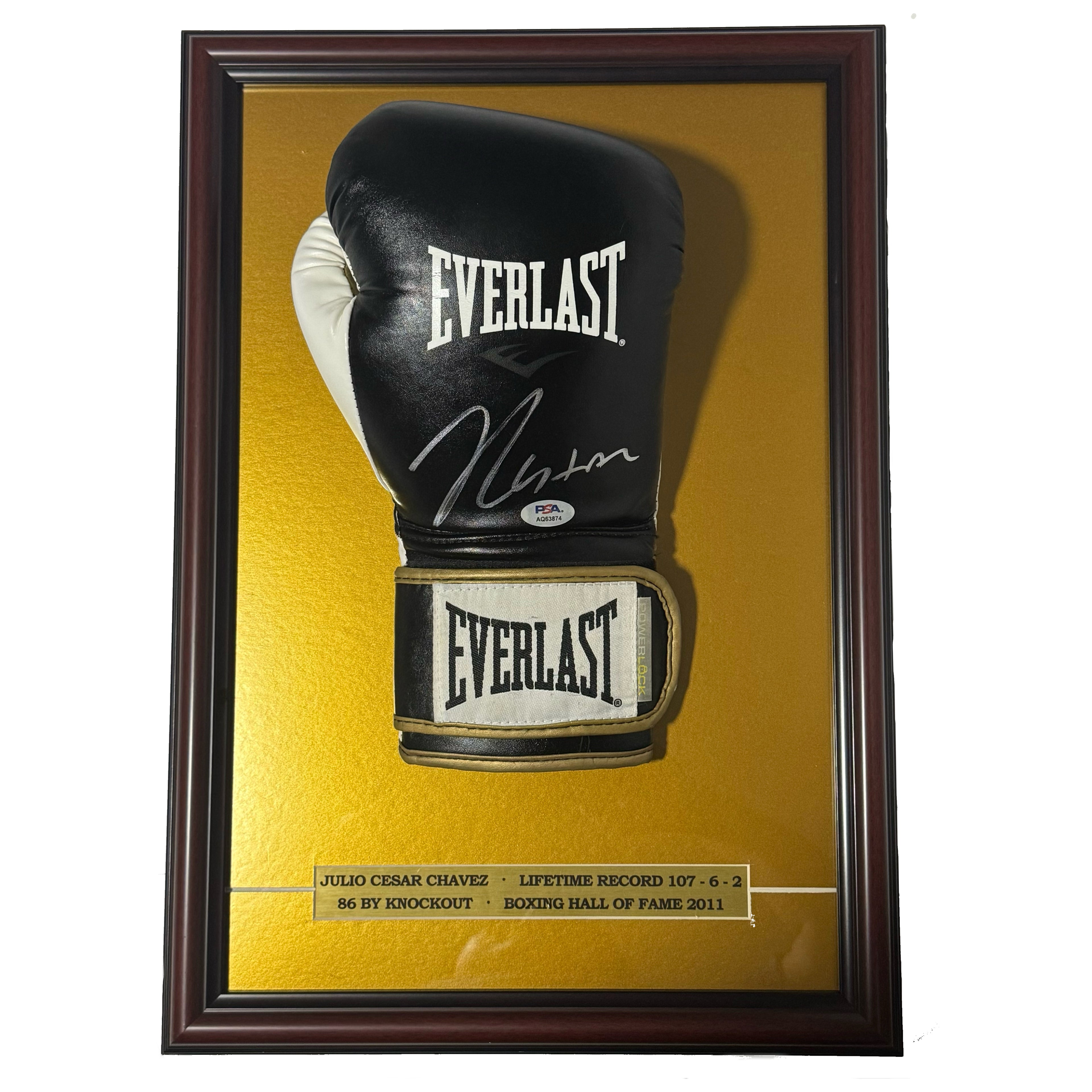 Julio Cesar Chavez Signed Everlast Boxing Glove with Custom Frame Display and Nameplate